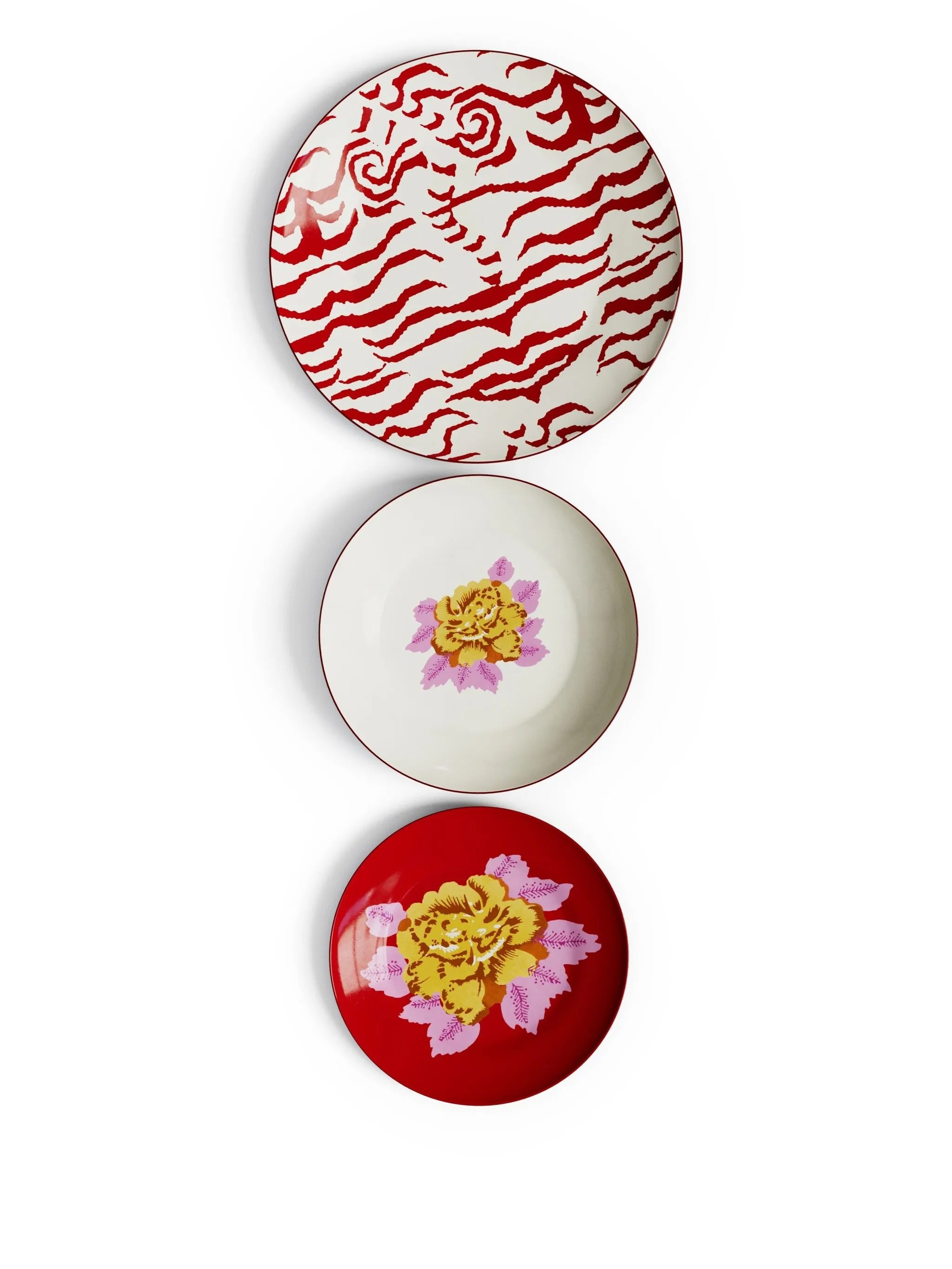 Porcelain Plate Set Of 3 Indian Tiger Red
