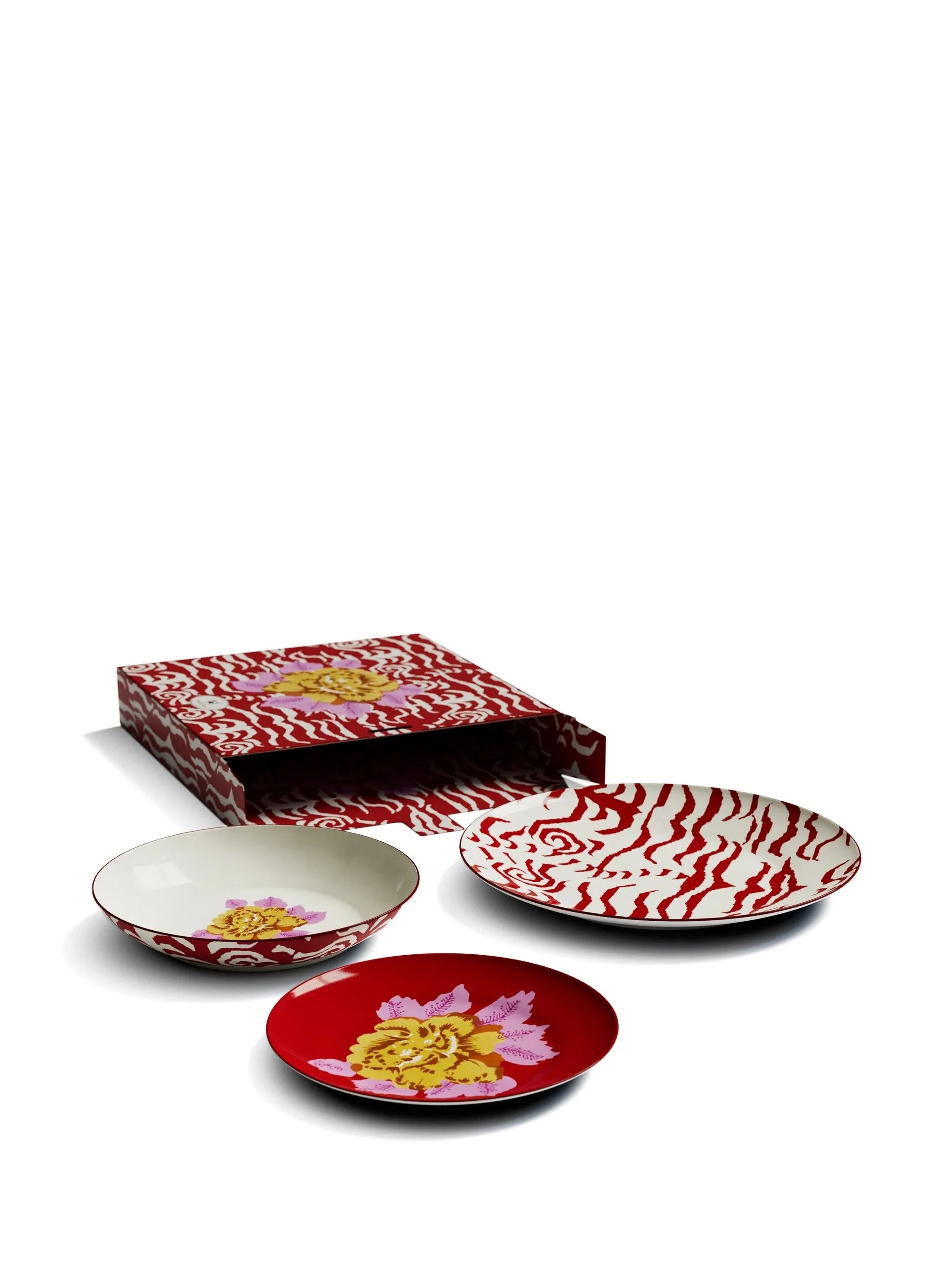 Porcelain Plate Set Of 3 Indian Tiger Red