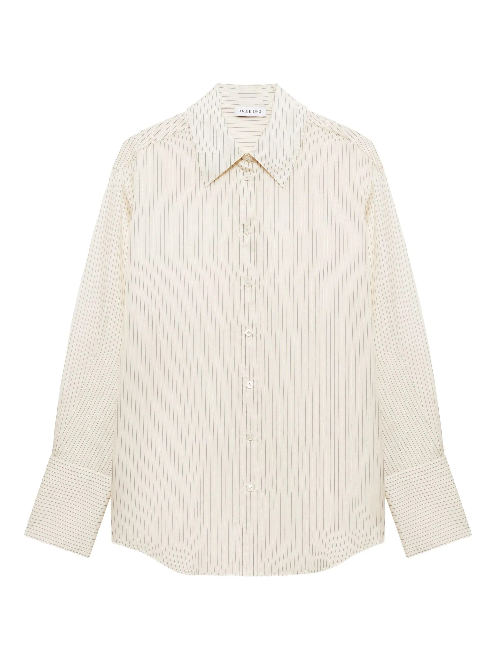 BRIDGET SHIRT - IVORY AND BLACK PINSTRIPE