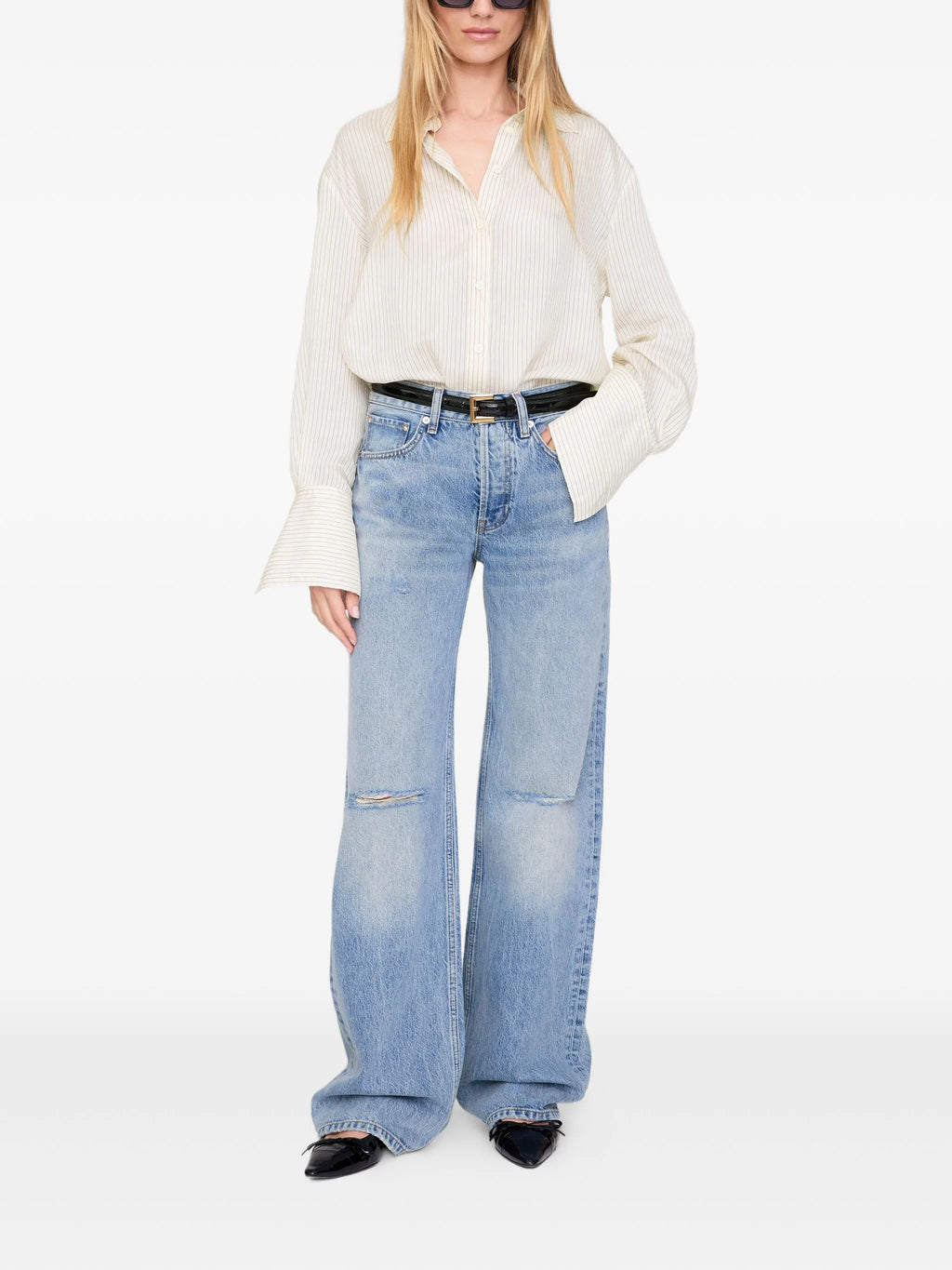 BRIDGET SHIRT - IVORY AND BLACK PINSTRIPE