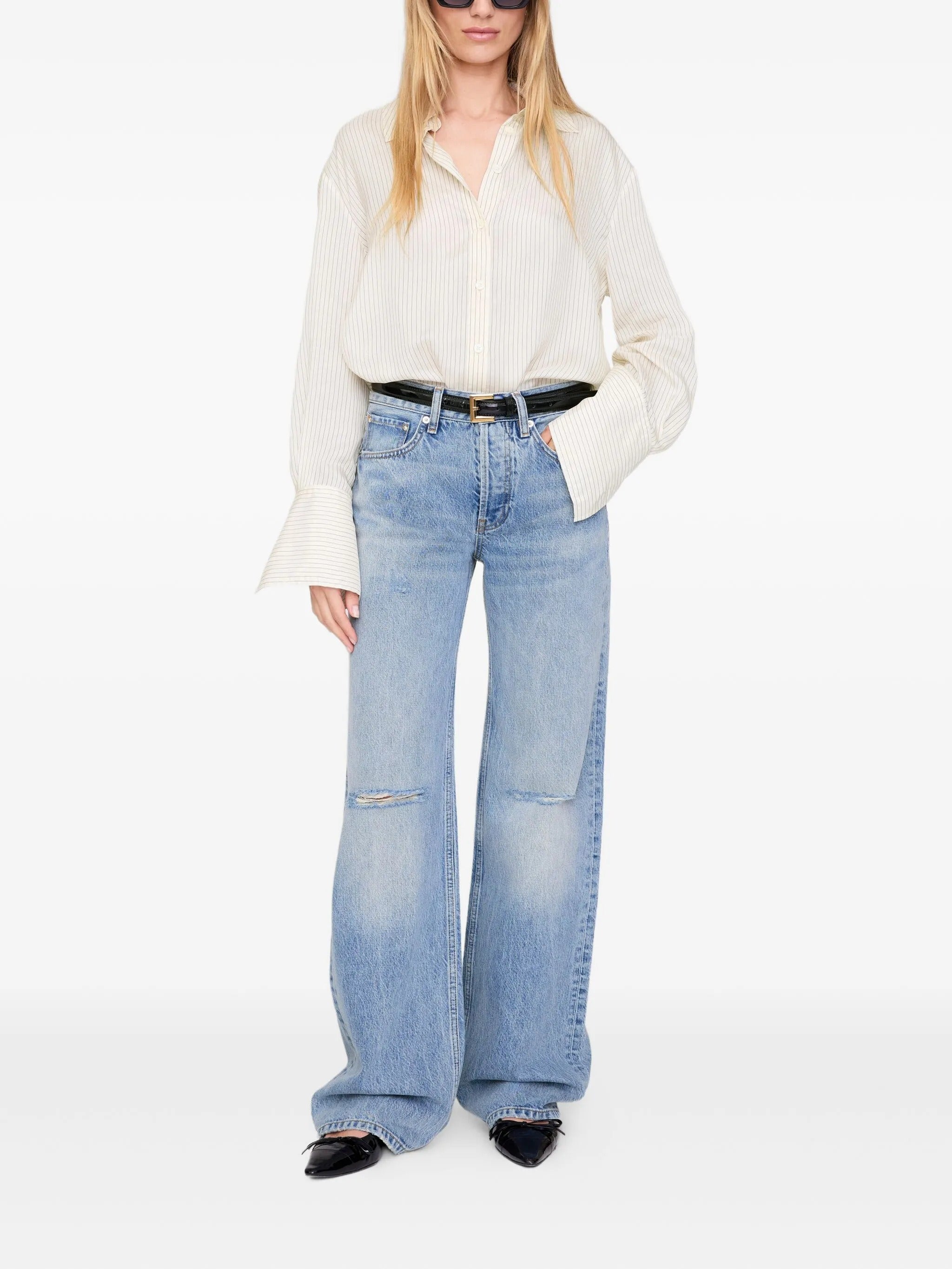 BRIDGET SHIRT - IVORY AND BLACK PINSTRIPE