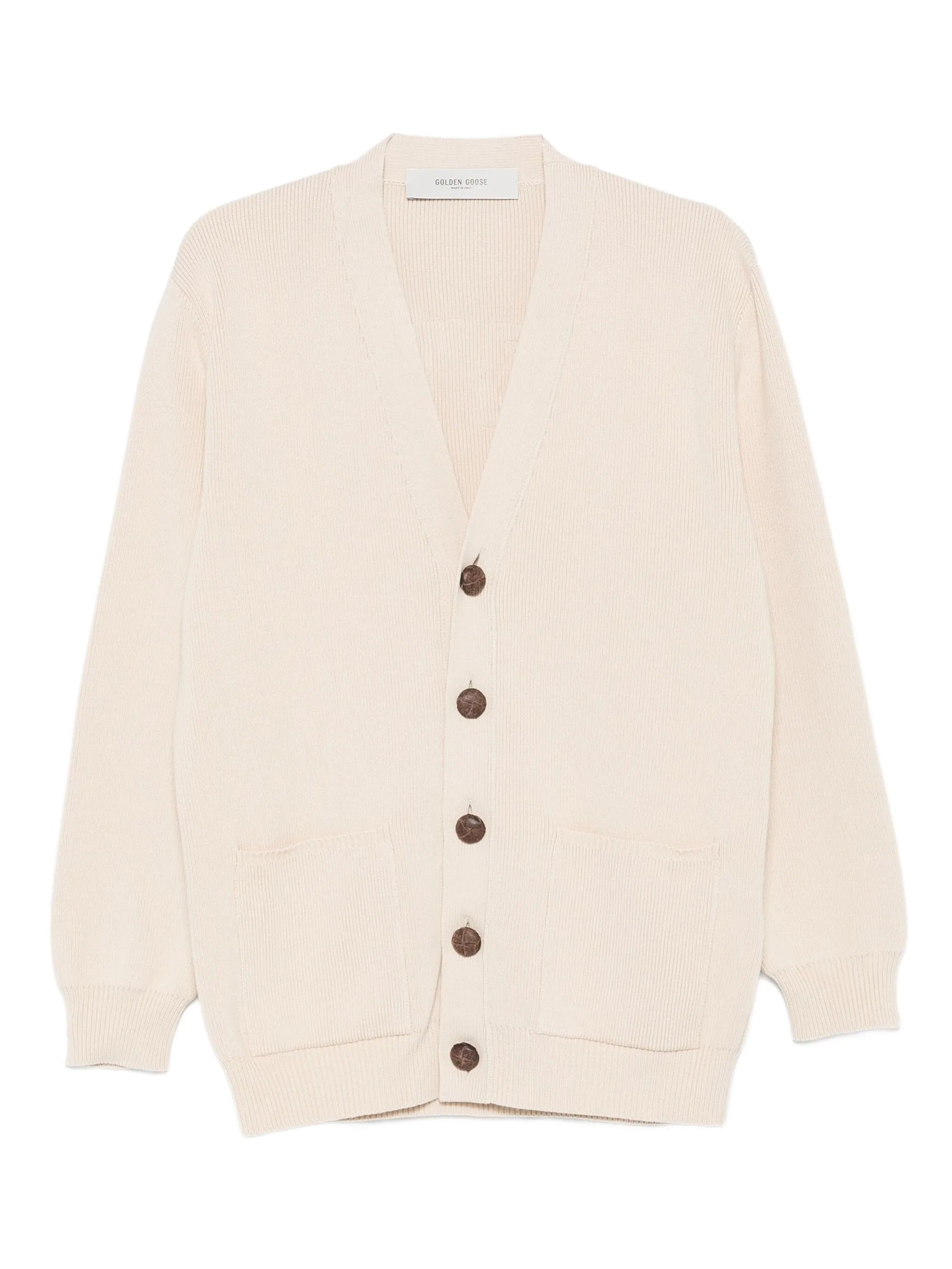 GOLDEN W`S KNIT CARDIGAN ORGANIC COTTON WITH LOGO