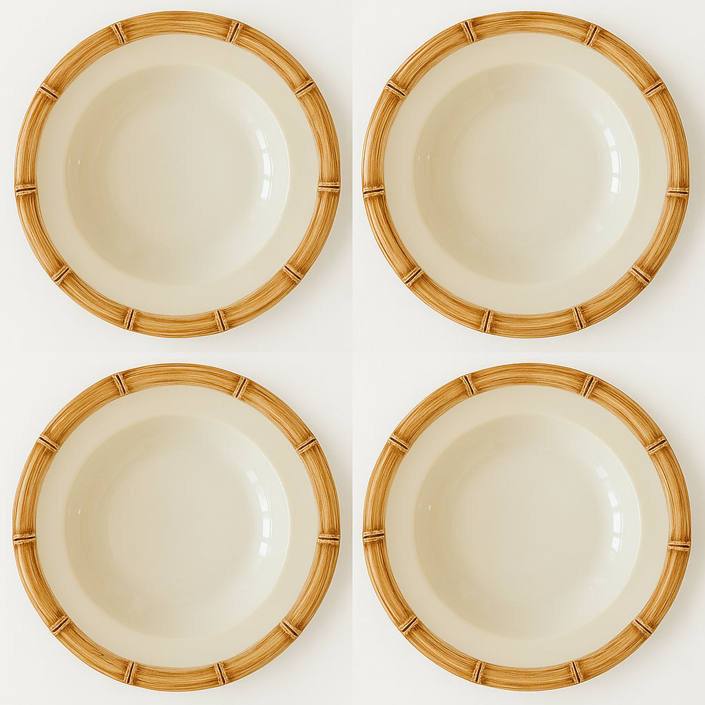 BAMBOO CERAMIC PASTA BOWL (BROWN)-SET OF 4