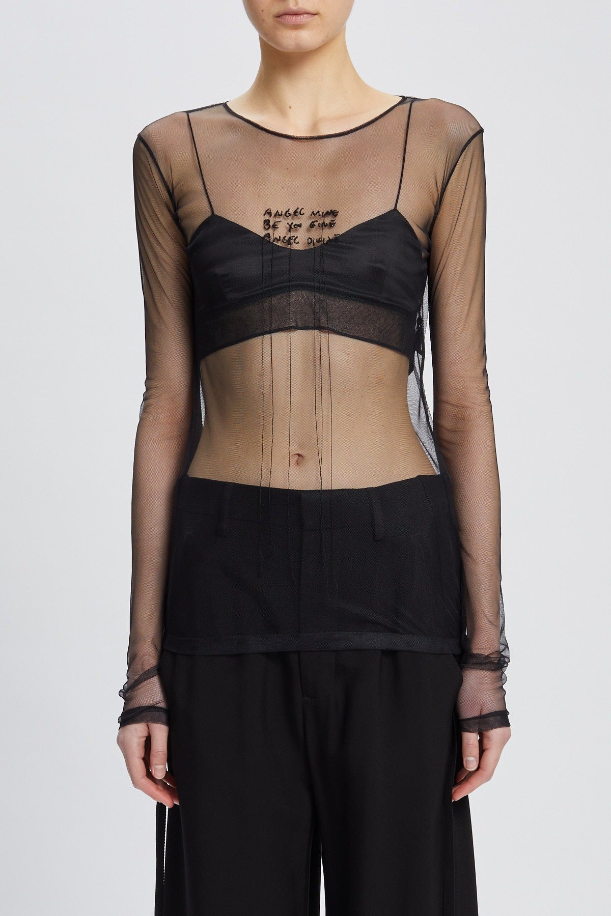 FIENE SLIM FIT LONG SLEEVE T-SHIRT WITH "ANGEL DIVINE" EMBROIDERY