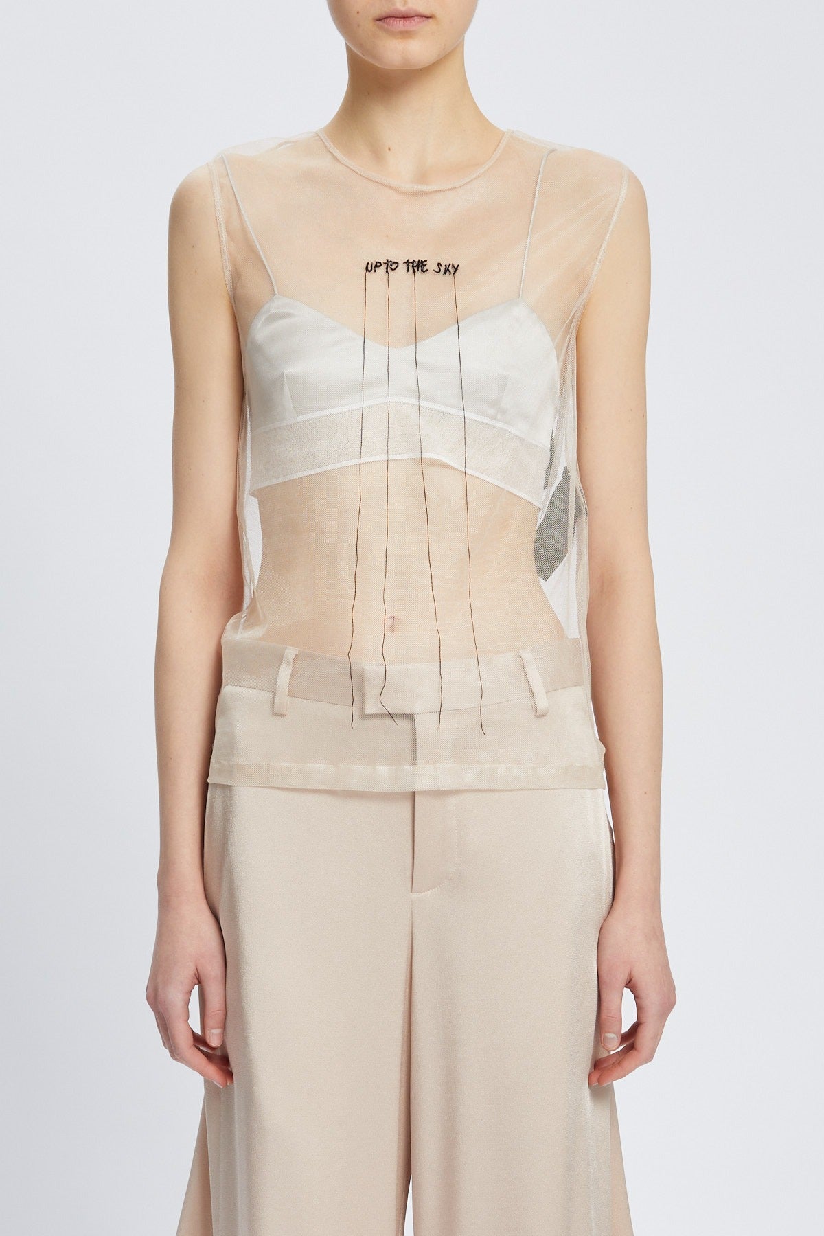 BIBA SLEEVELESS TOP WITH "UP IN THE SKY" EMBROIDERY
