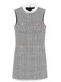 SLEEVELESS PRINCE OF WALES CHECK MINI DRESS
