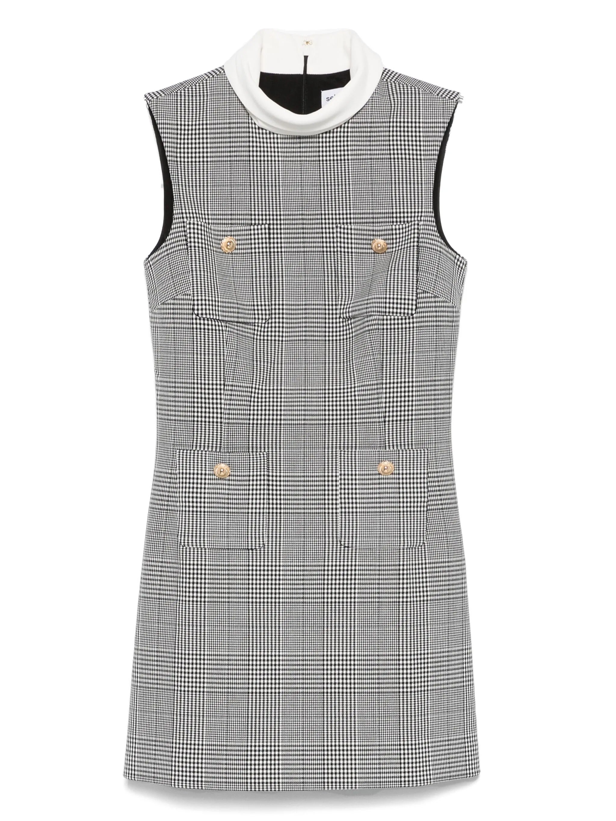 SLEEVELESS PRINCE OF WALES CHECK MINI DRESS