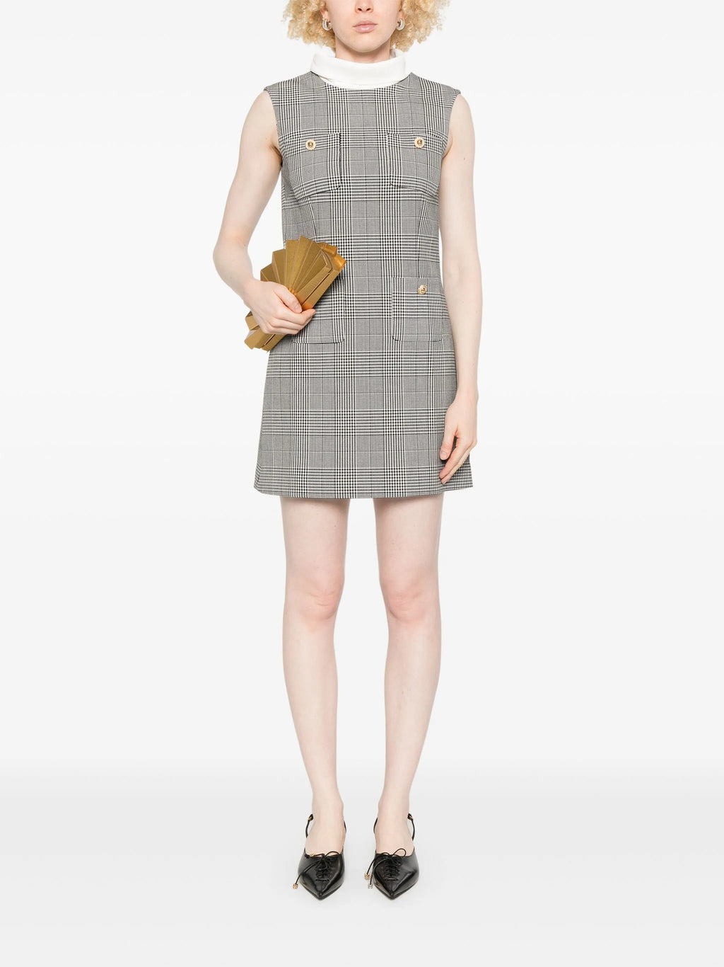 SLEEVELESS PRINCE OF WALES CHECK MINI DRESS