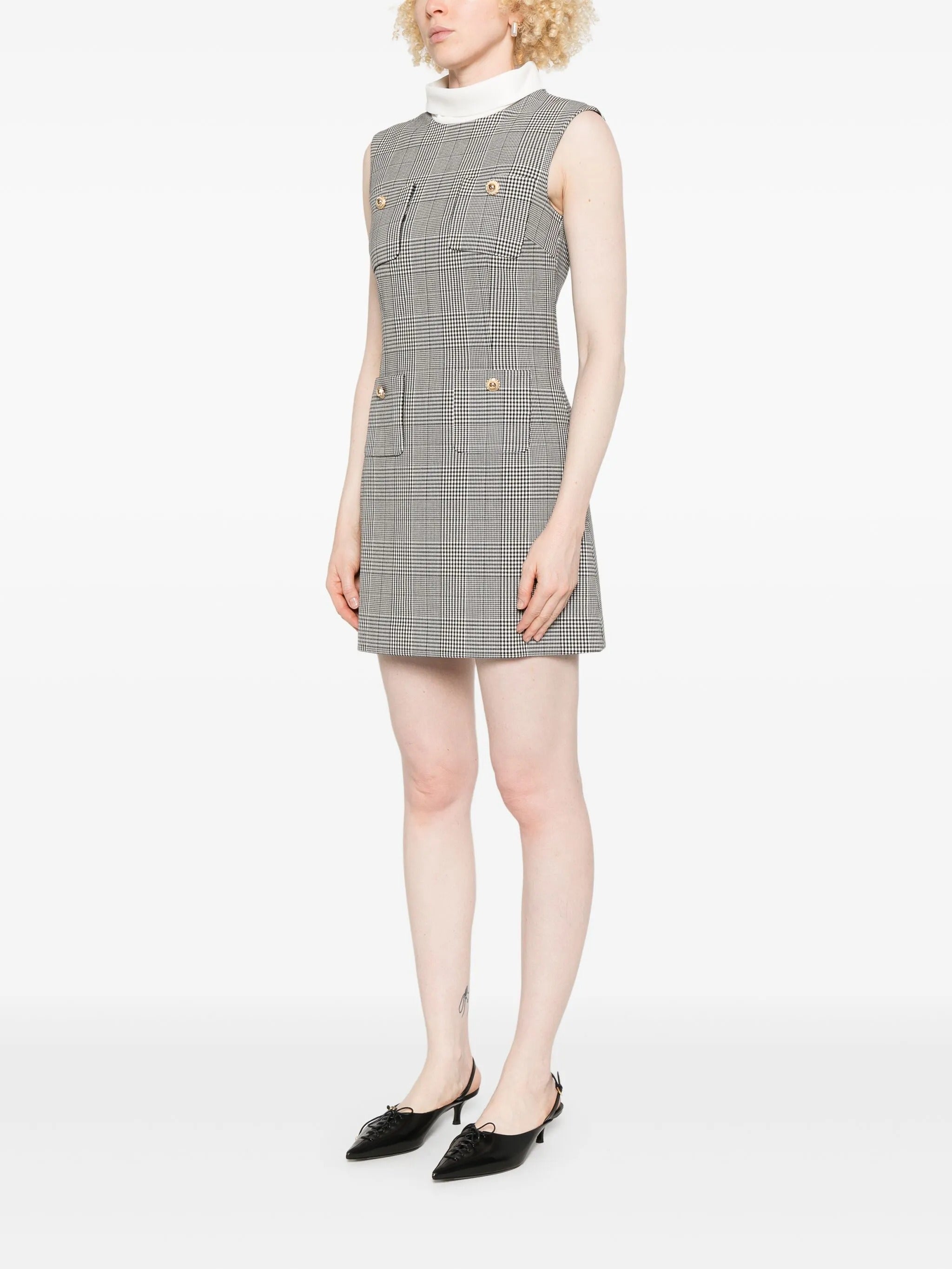 SLEEVELESS PRINCE OF WALES CHECK MINI DRESS