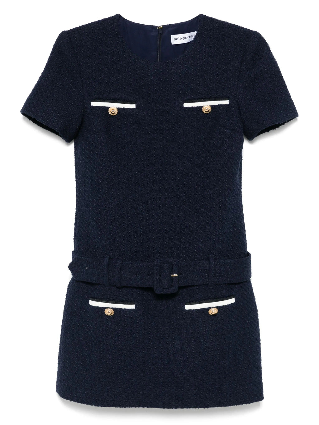 NAVY BOUCLE MINI DRESS