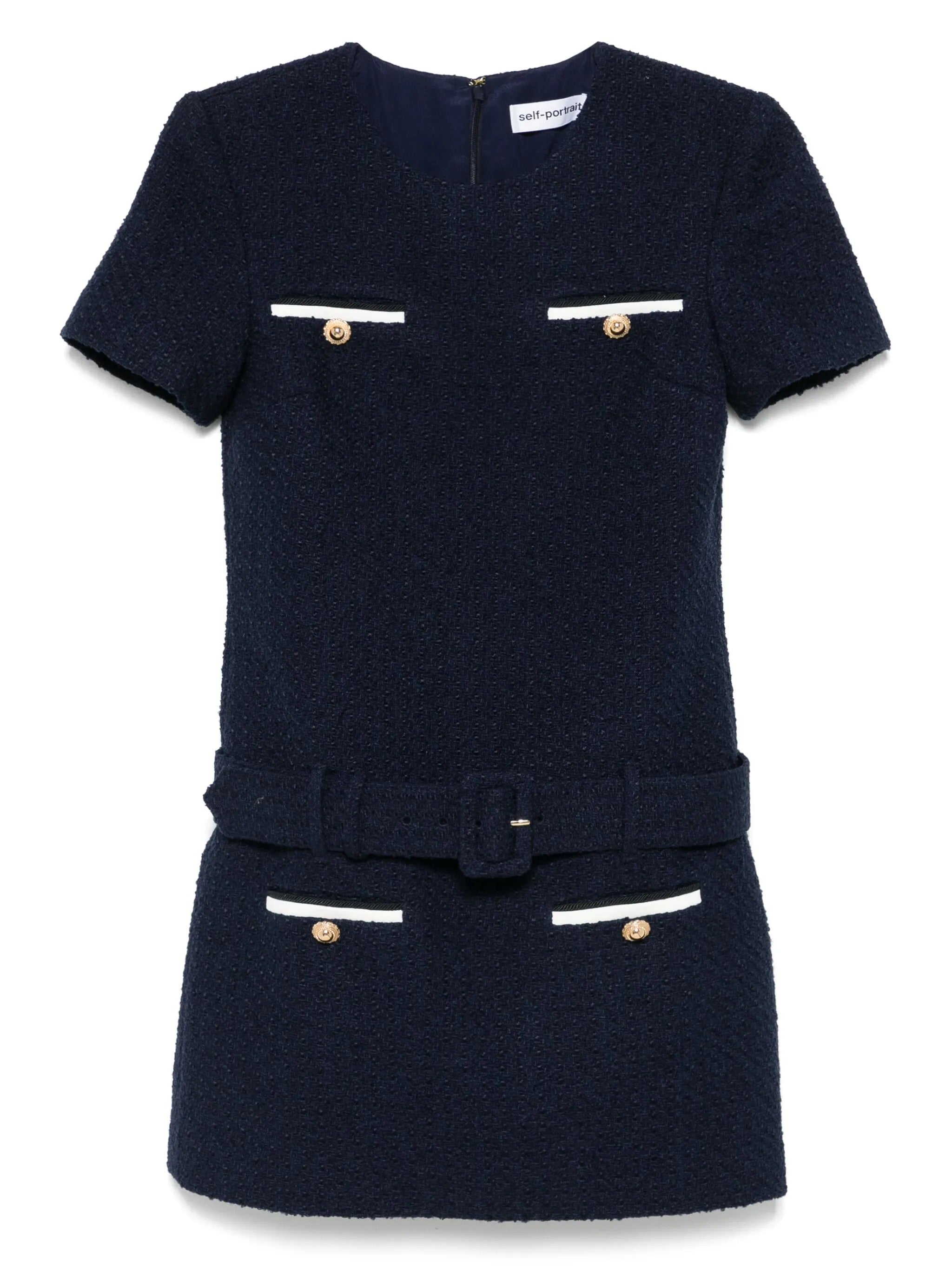 NAVY BOUCLE MINI DRESS