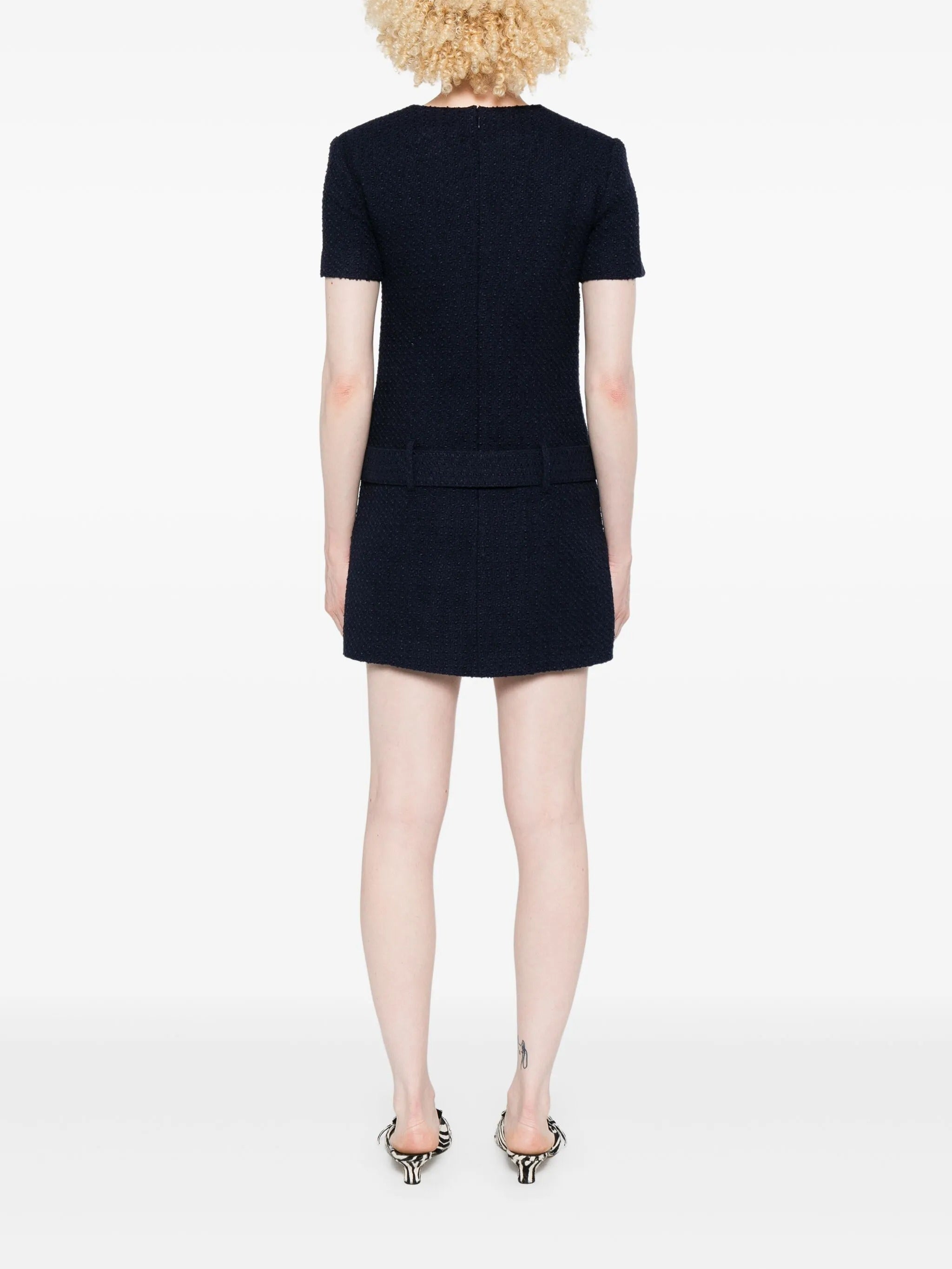NAVY BOUCLE MINI DRESS