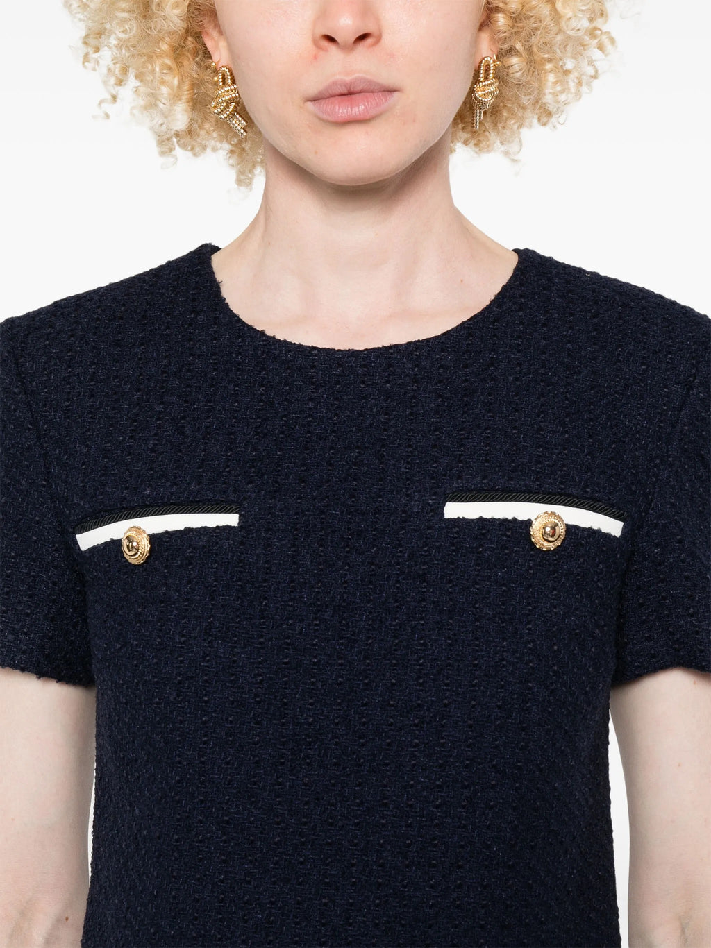 NAVY BOUCLE MINI DRESS