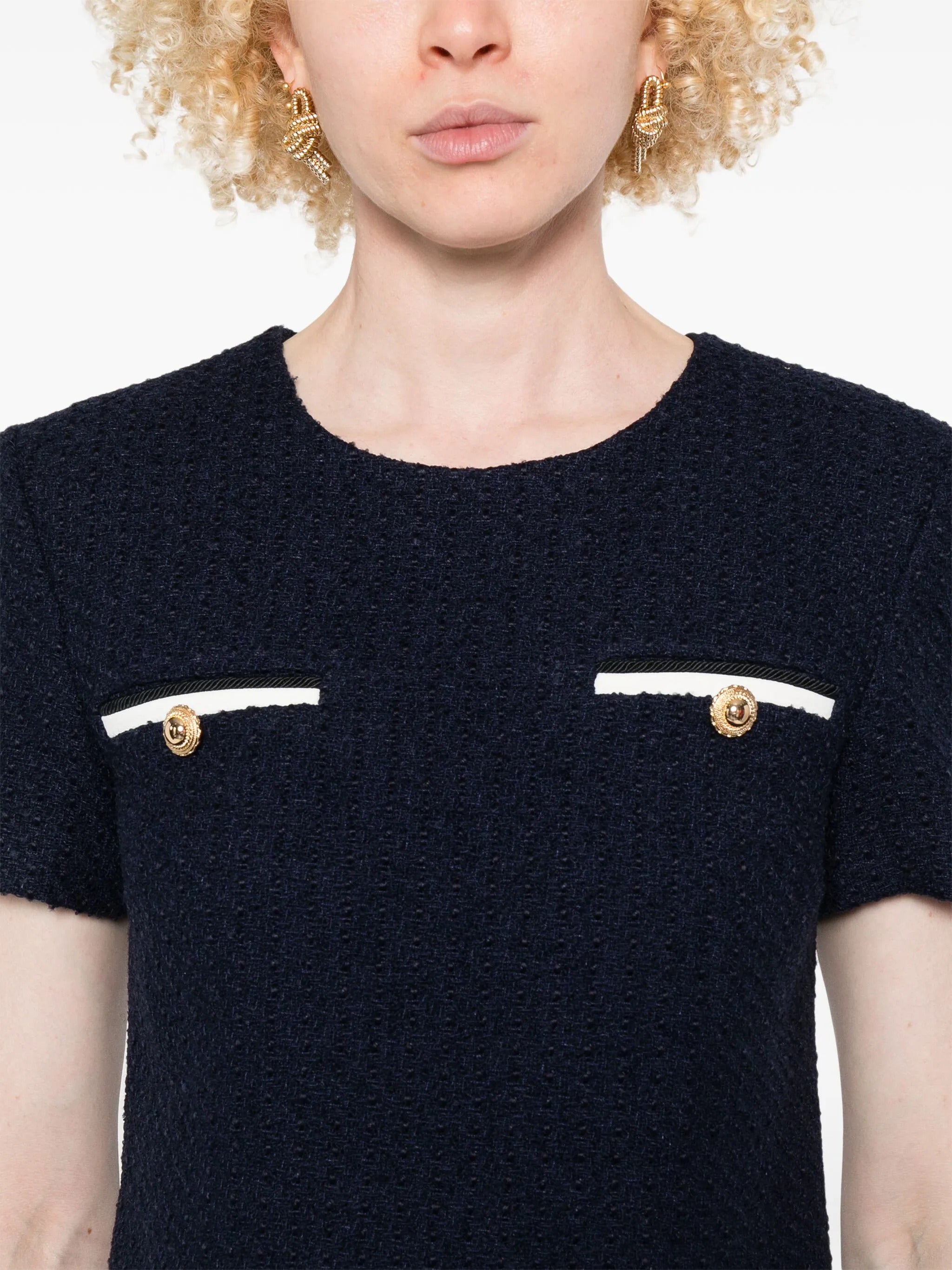 NAVY BOUCLE MINI DRESS