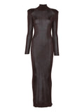 BROWN VISCOSE KNIT MAXI DRESS