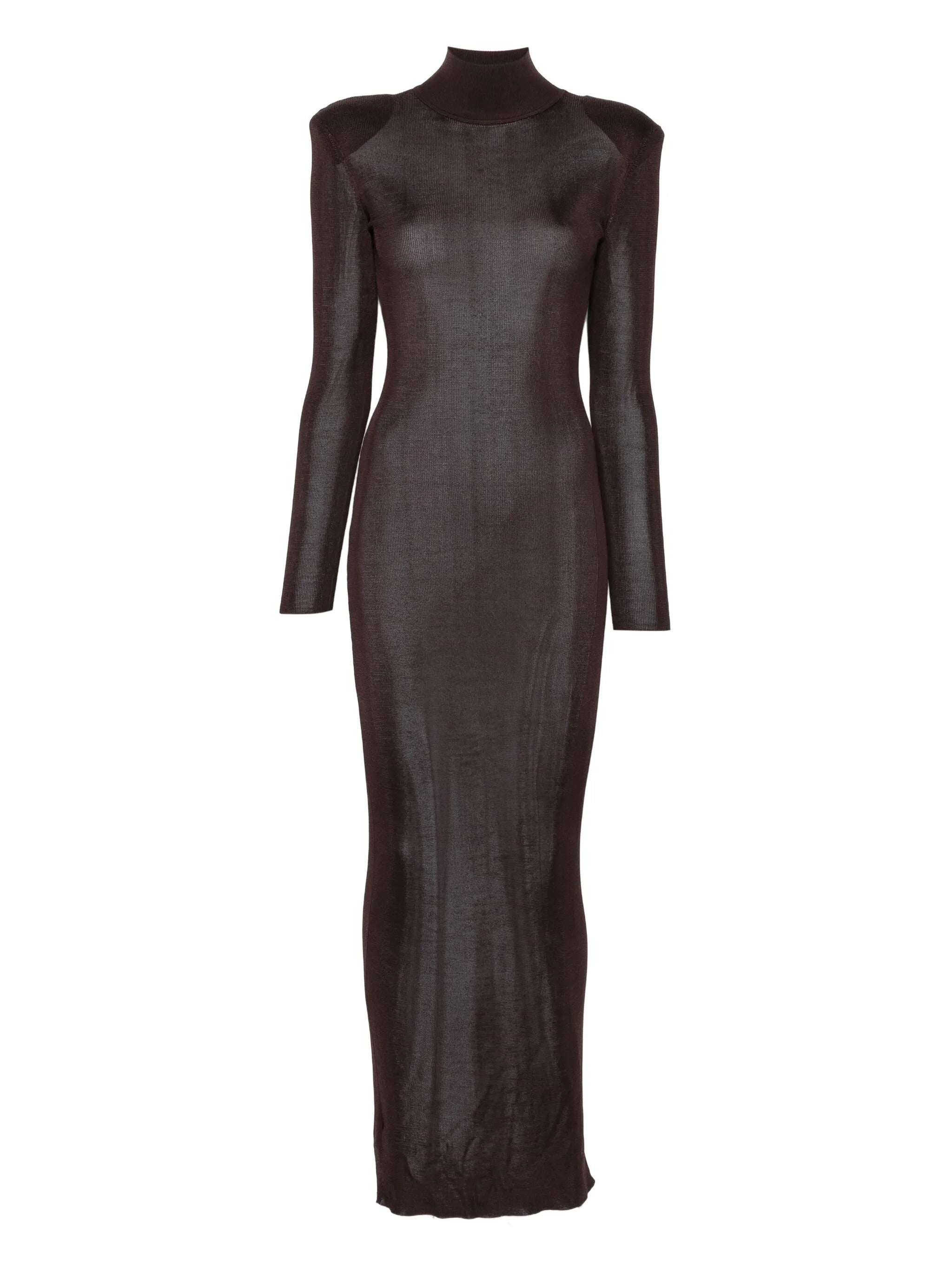 BROWN VISCOSE KNIT MAXI DRESS