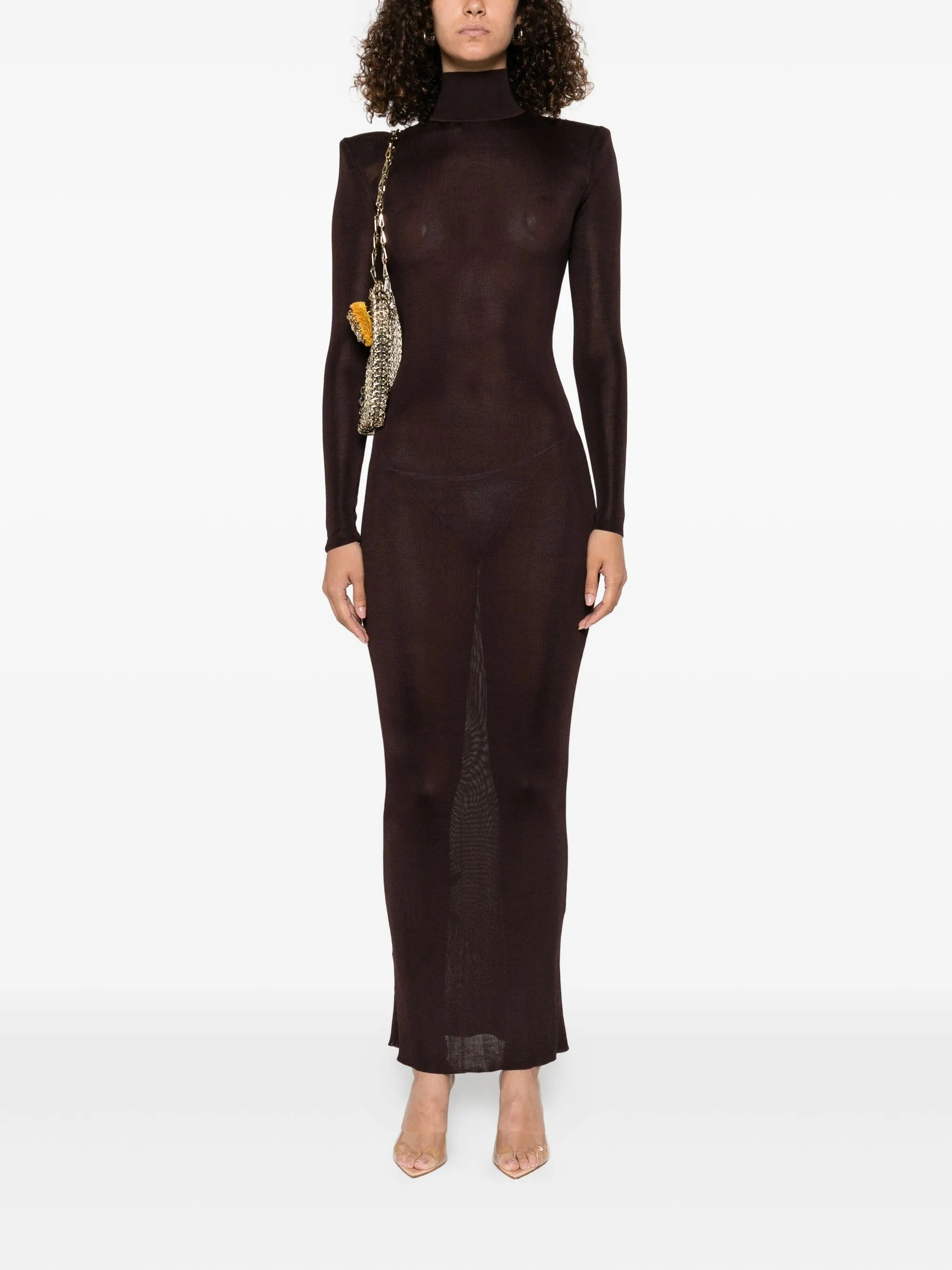 BROWN VISCOSE KNIT MAXI DRESS