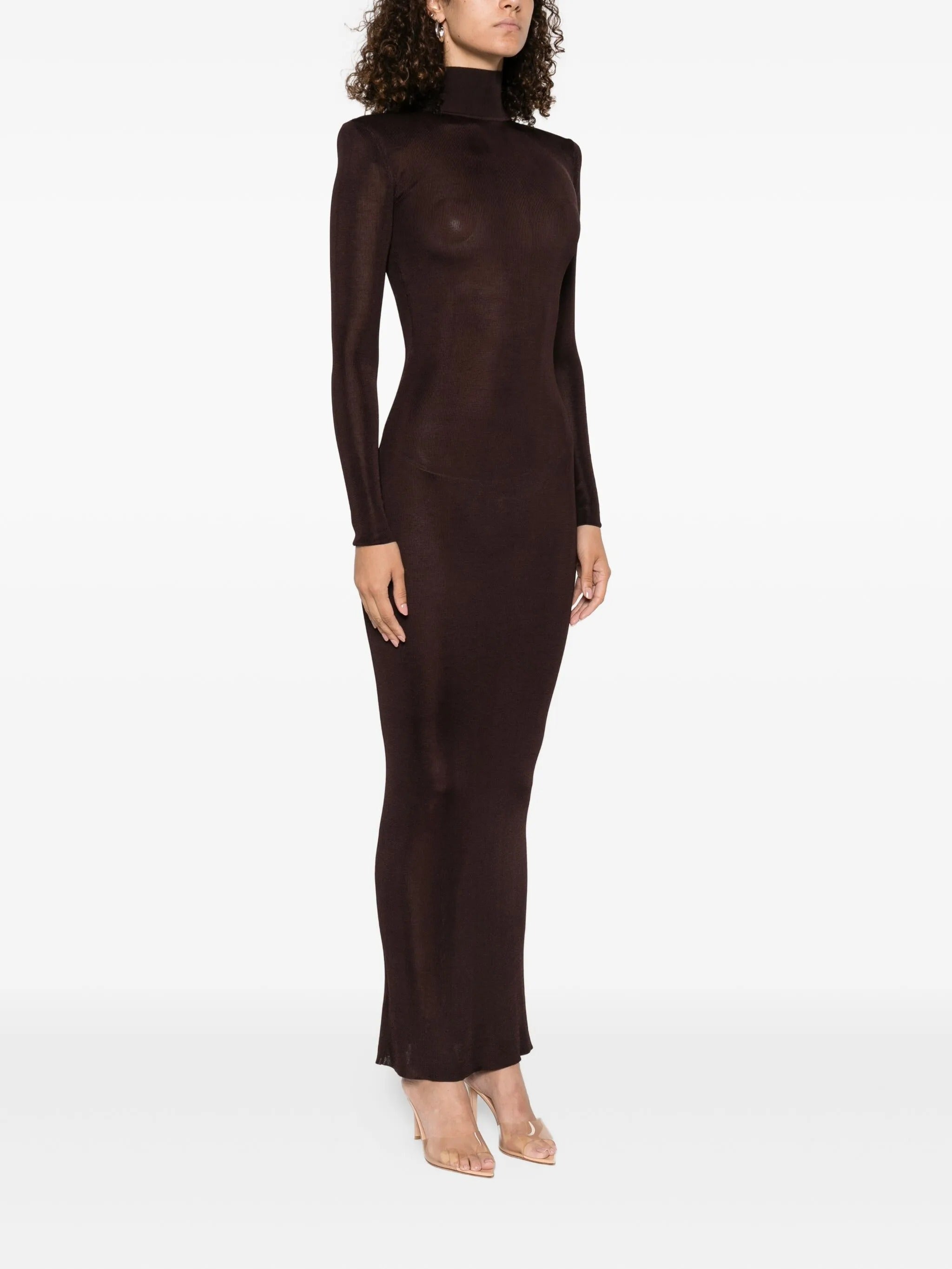 BROWN VISCOSE KNIT MAXI DRESS