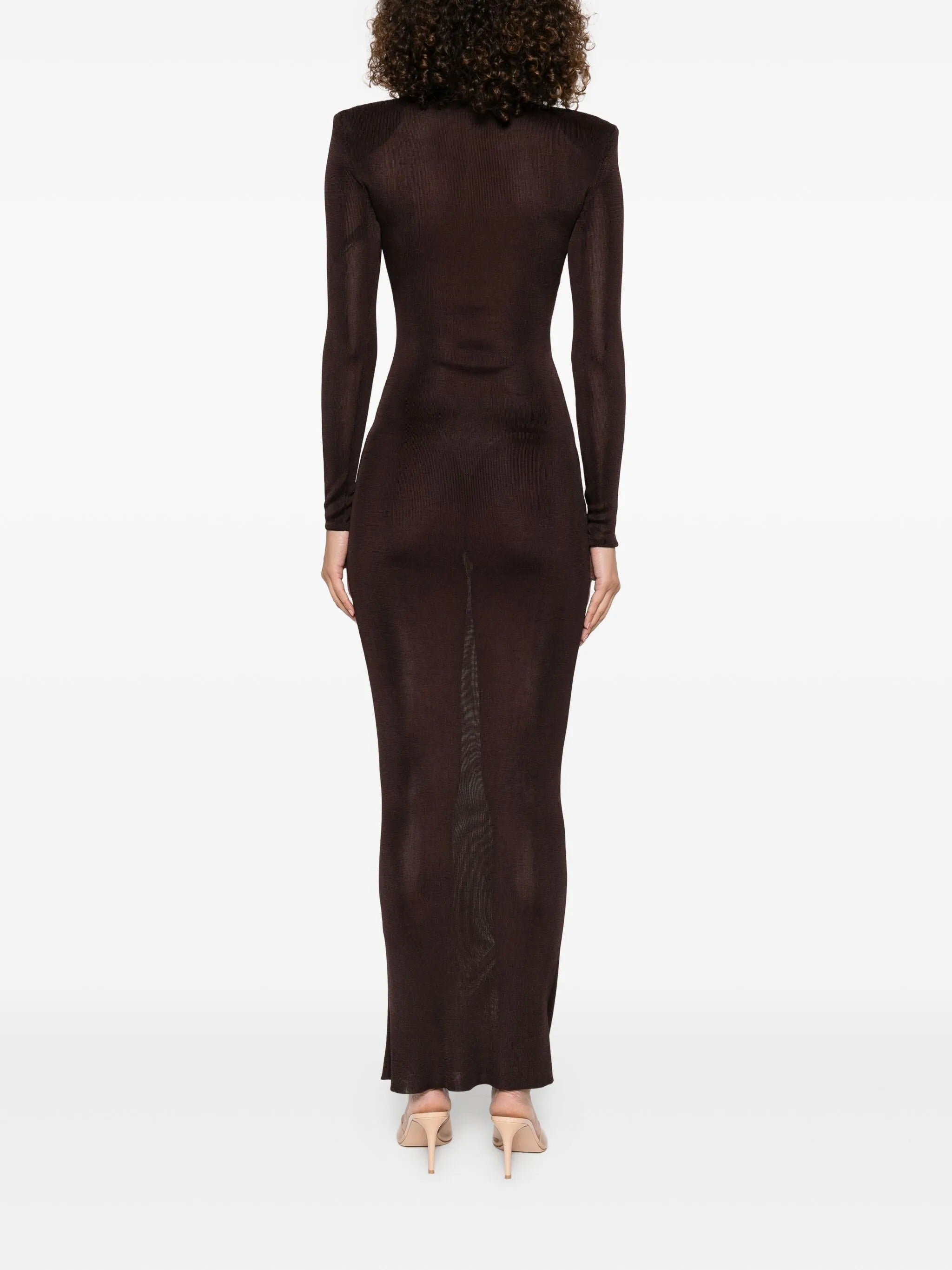 BROWN VISCOSE KNIT MAXI DRESS