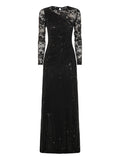 BLACK RHINESTONE LACE SLEEVES MAXI DRESS