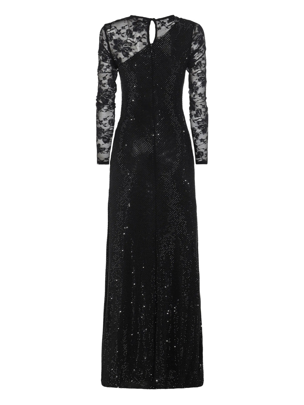 BLACK RHINESTONE LACE SLEEVES MAXI DRESS