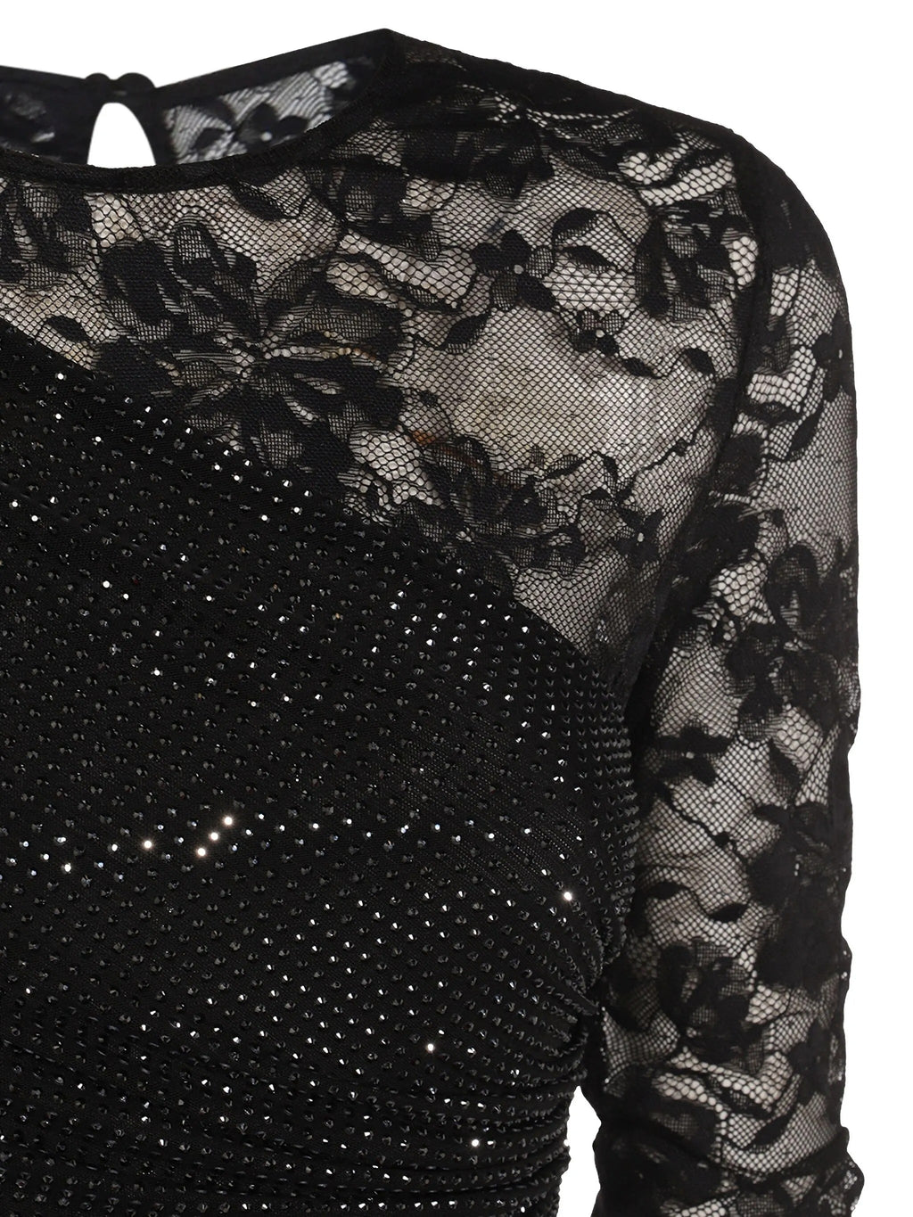 BLACK RHINESTONE LACE SLEEVES MAXI DRESS