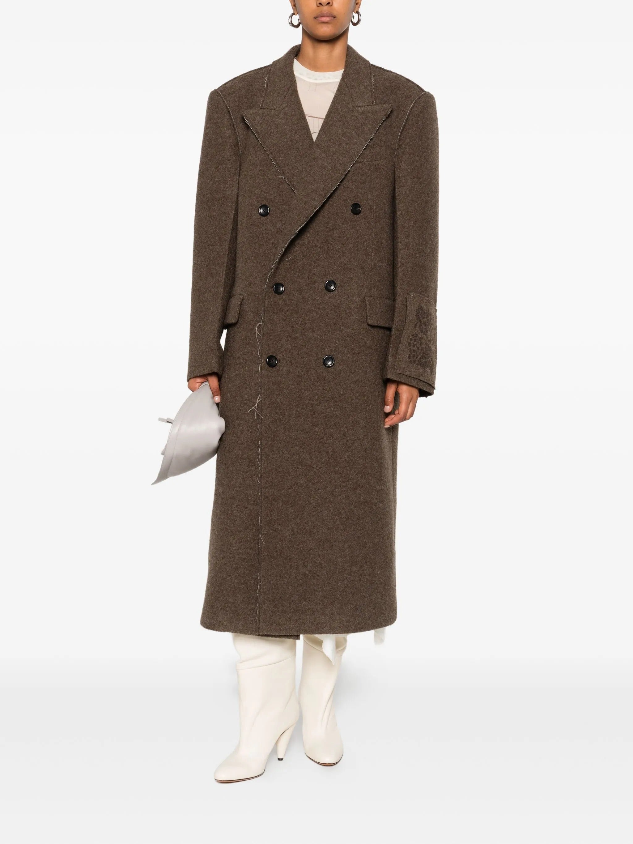 DOUBLE BREASTED RAW CUT LONG COAT