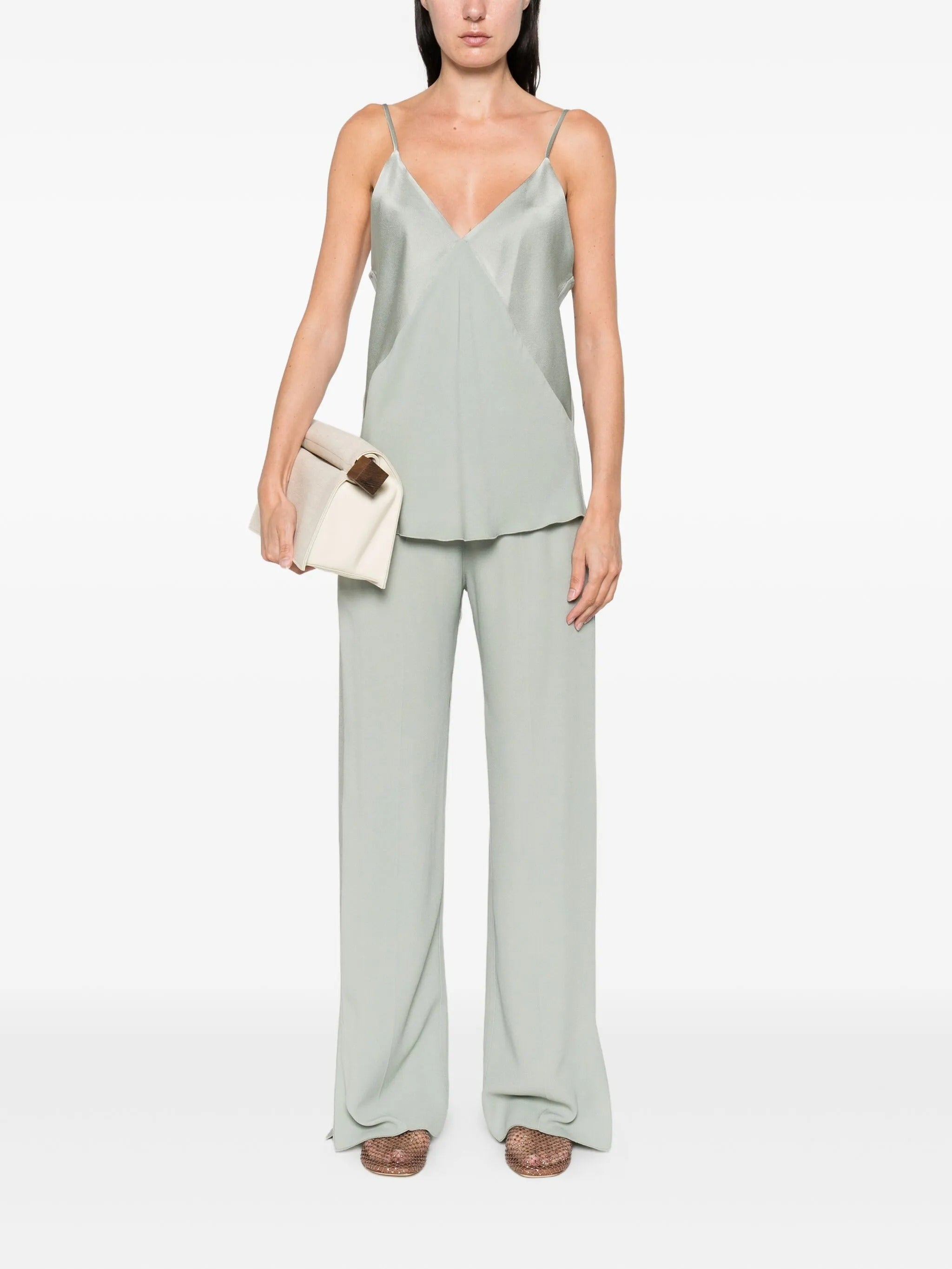 matte anvers satin regular waist smoking pants