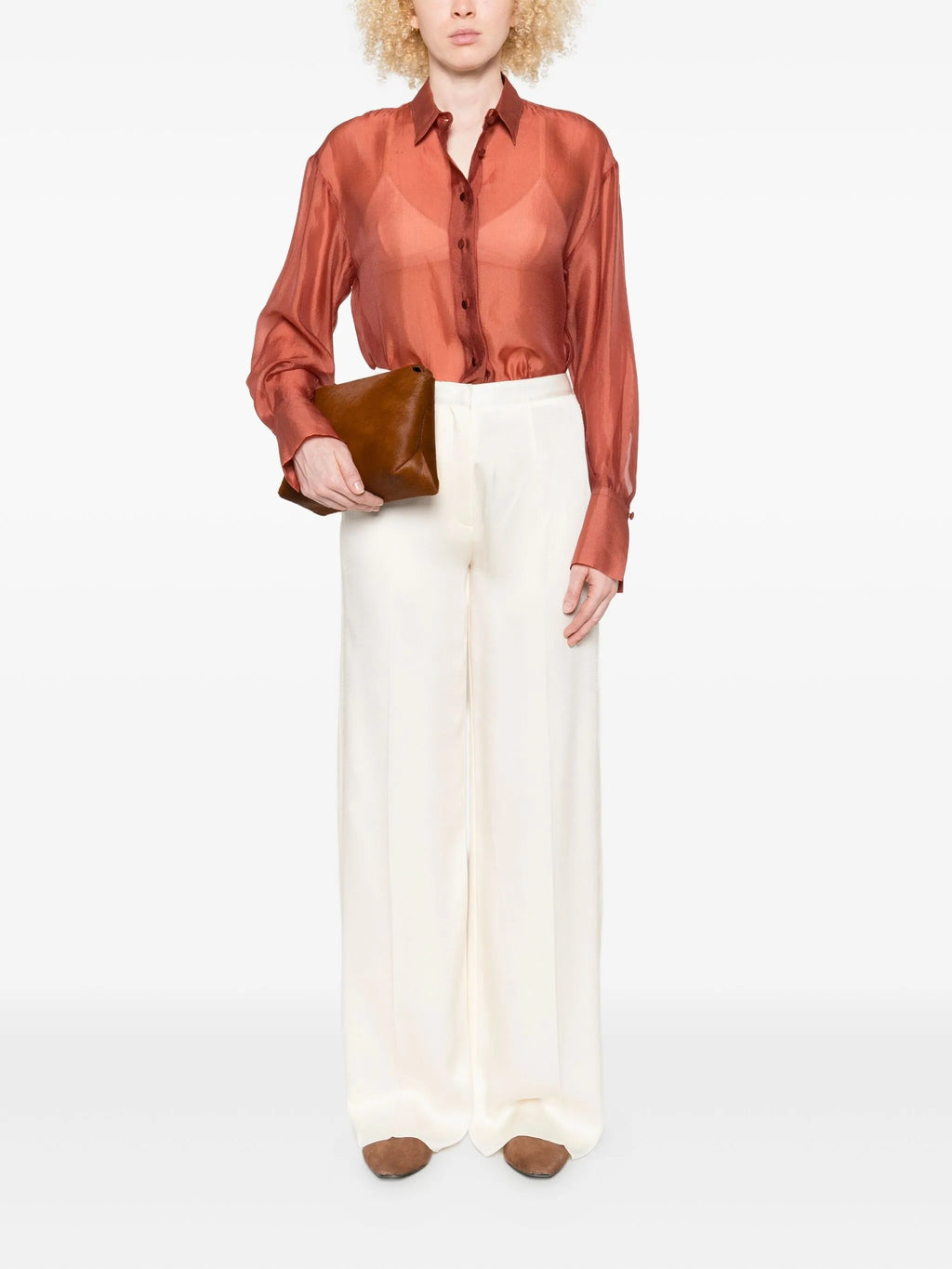 shiny anvers satin high waist embroidered pants