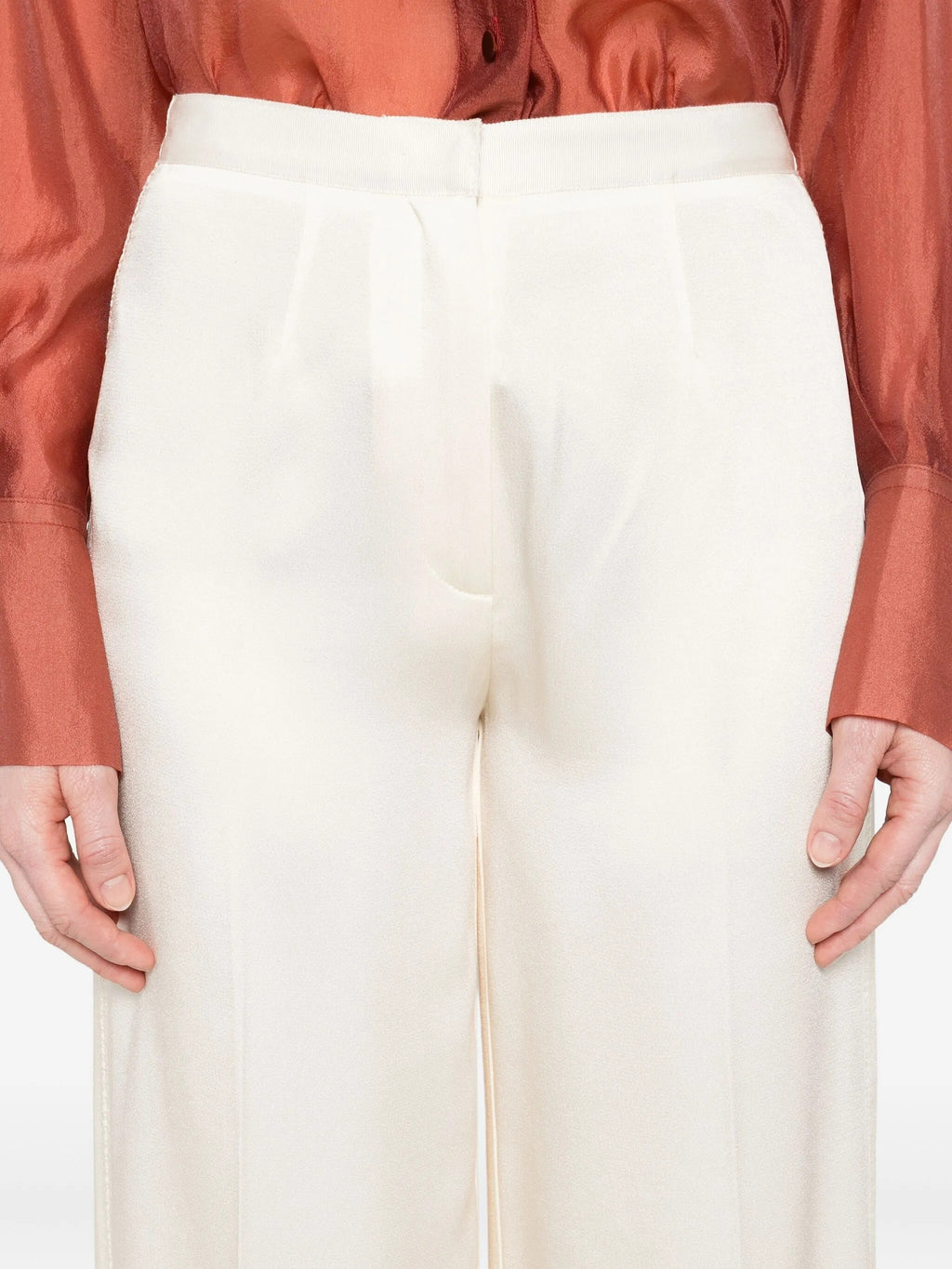 shiny anvers satin high waist embroidered pants