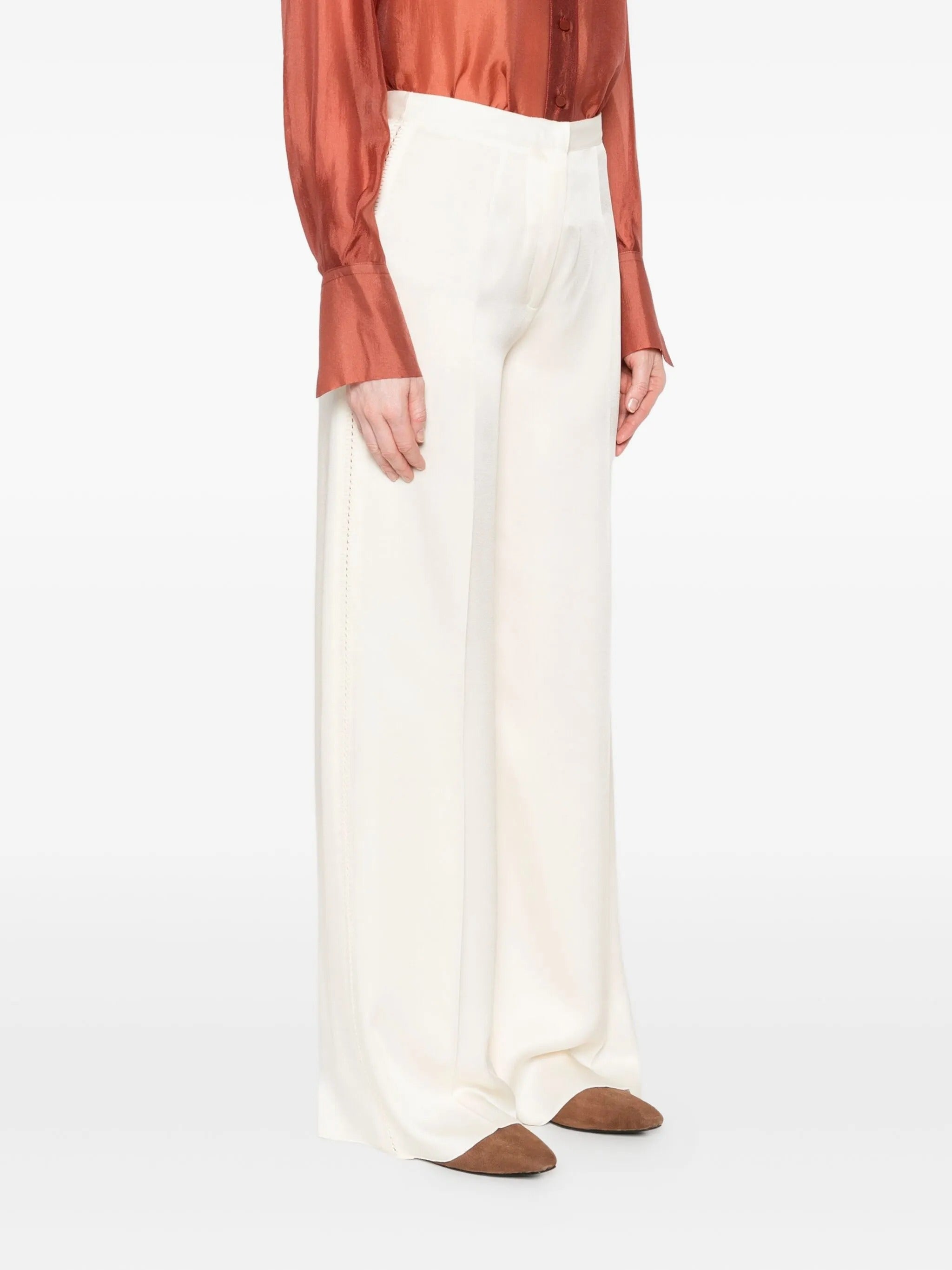 shiny anvers satin high waist embroidered pants