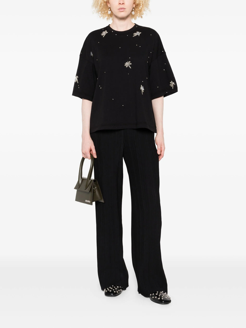 poly crepe plisse` regular waist pants