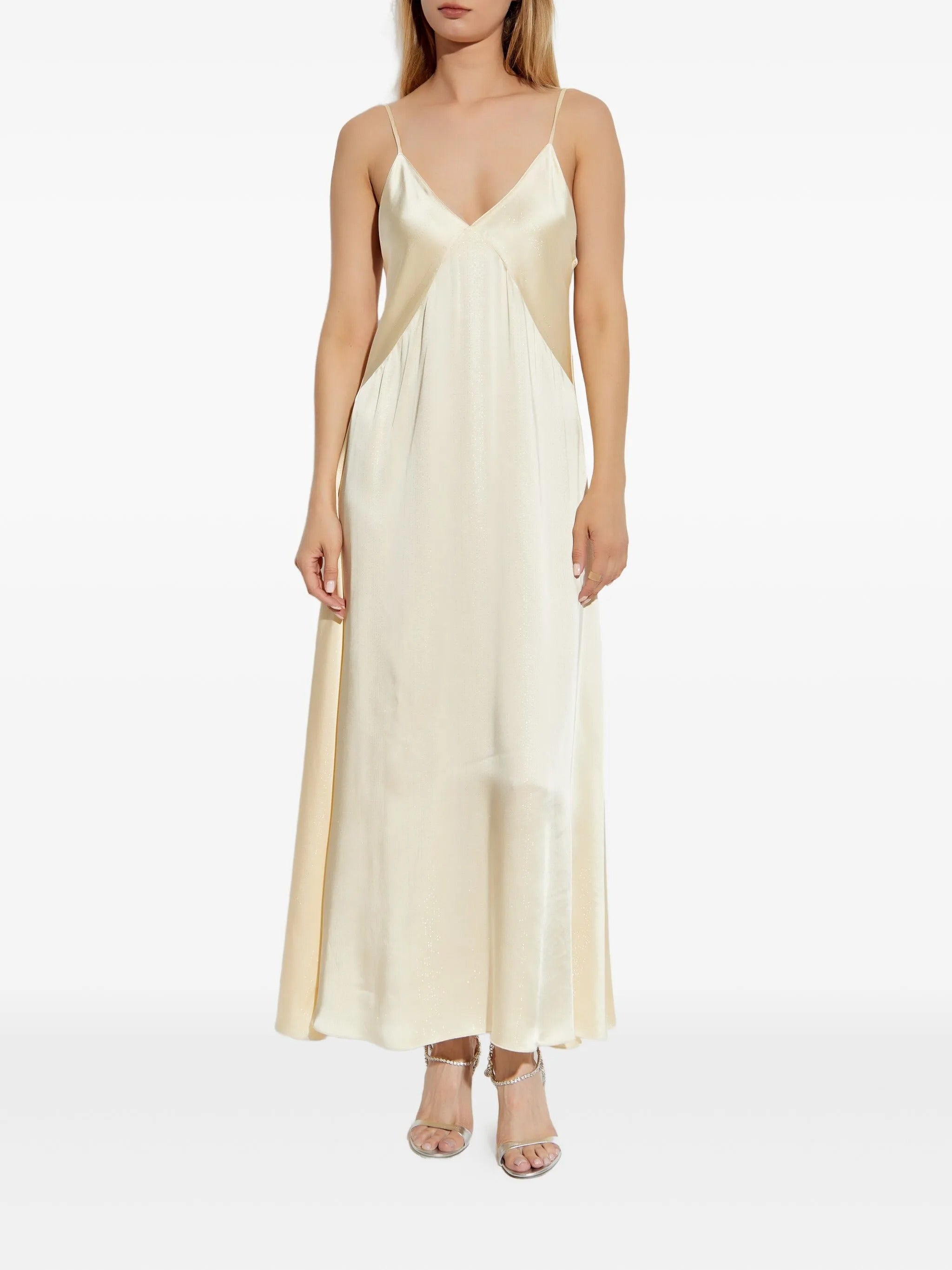 silver pinstripe satin slipdress