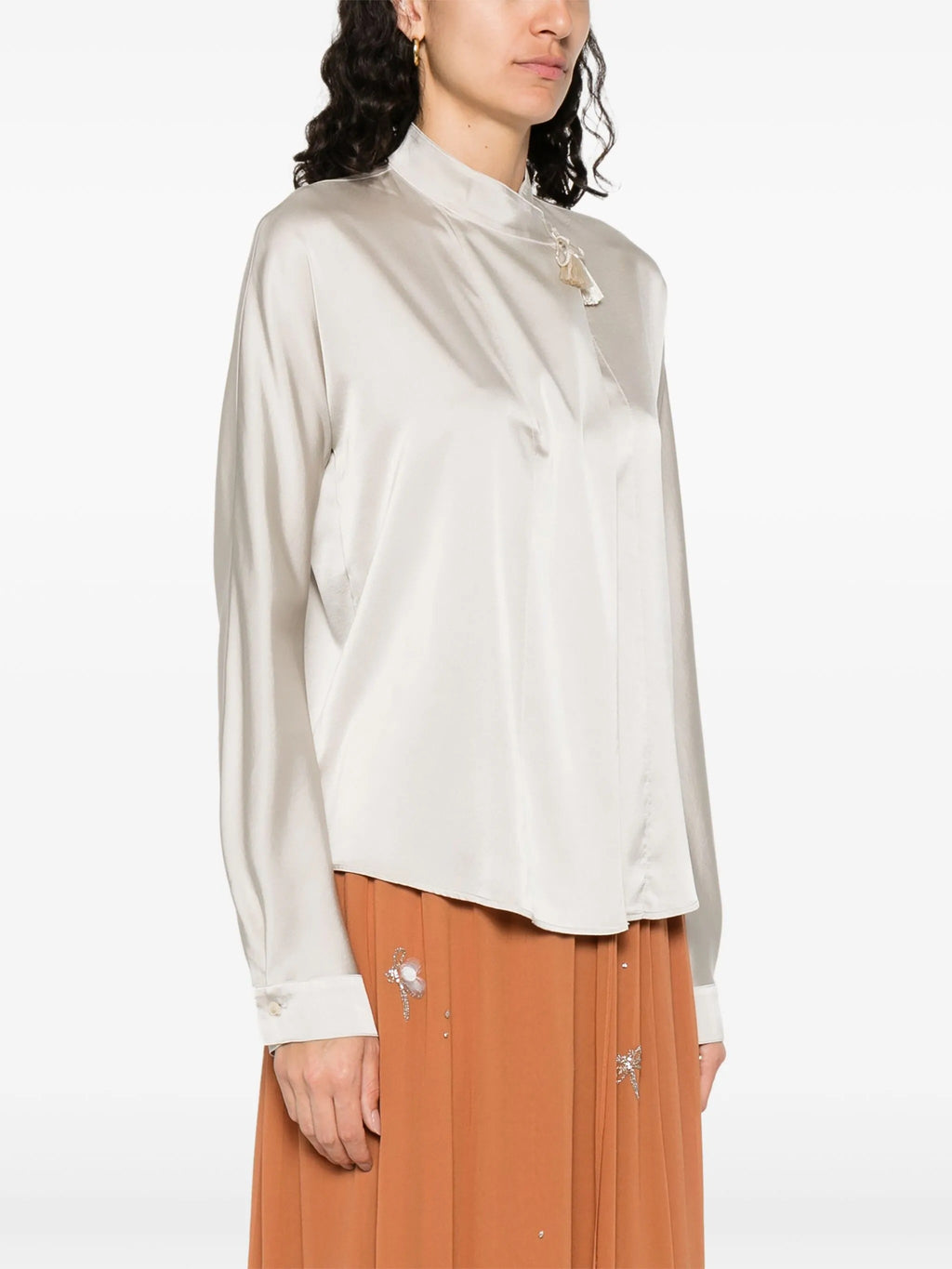 heavy stretch silk satin kimono shirt