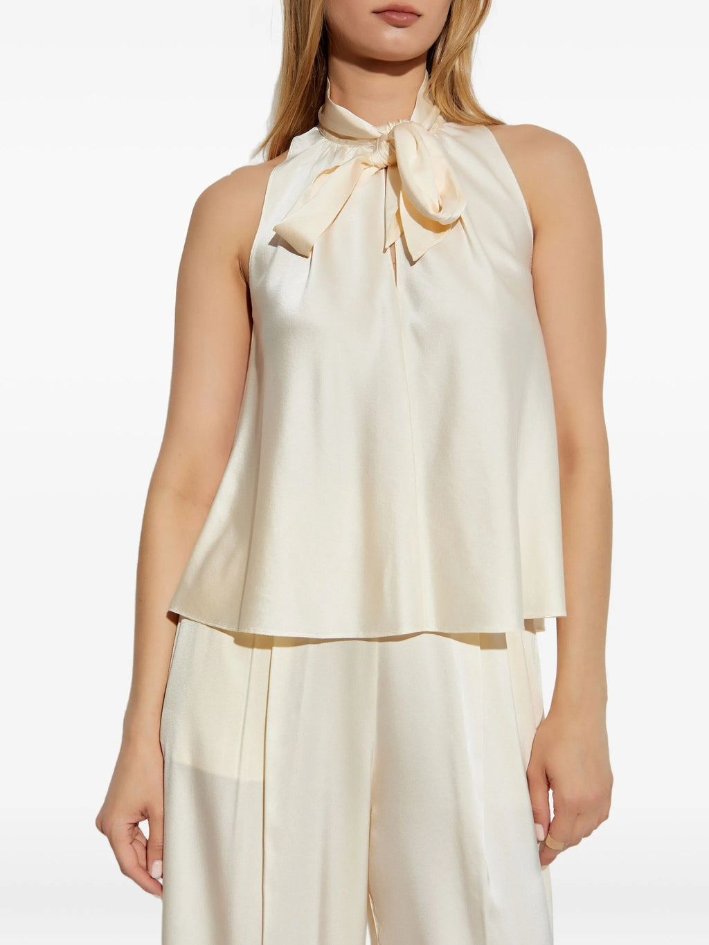 heavy stretch silk satin bow-tie top