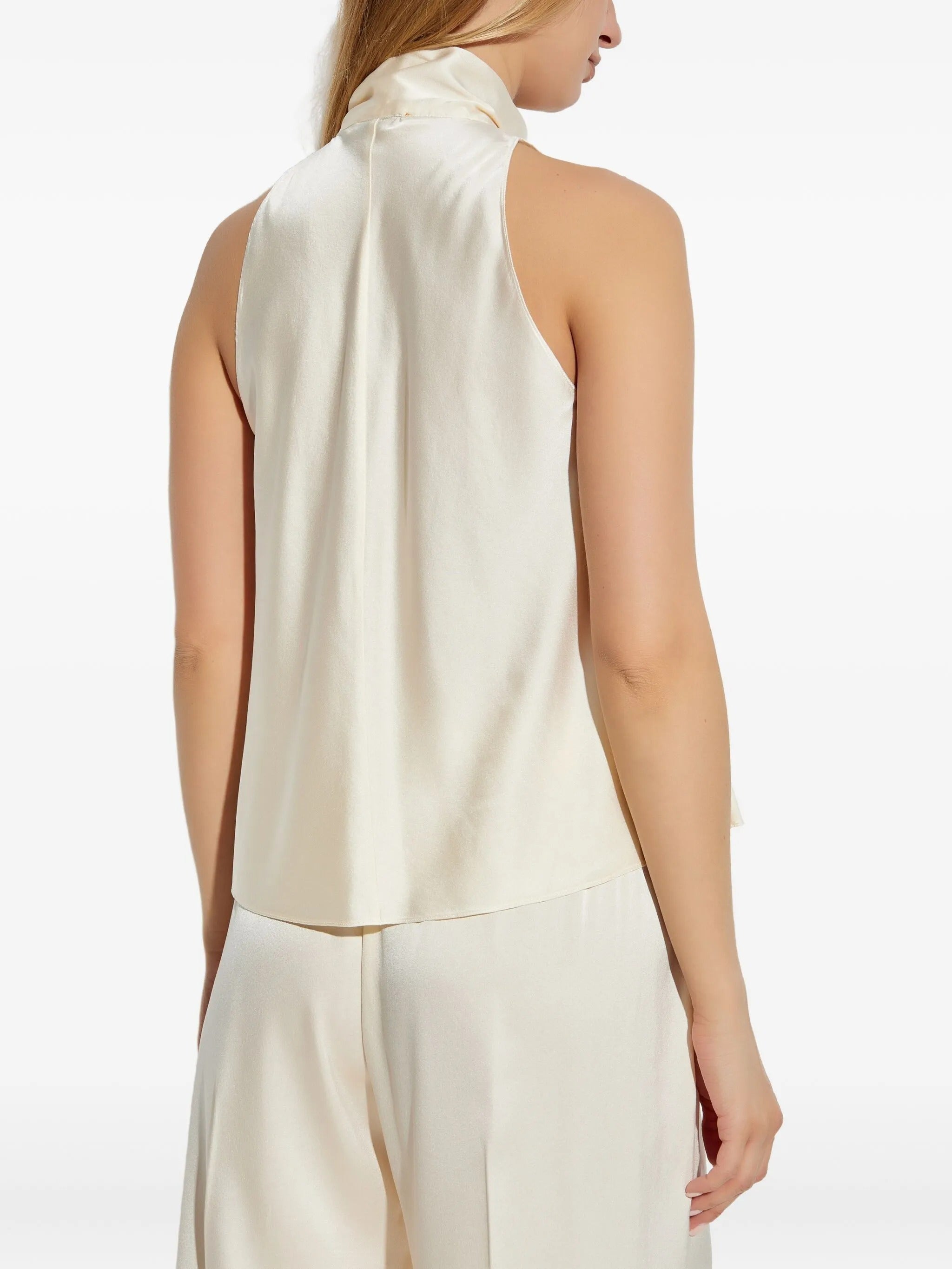heavy stretch silk satin bow-tie top