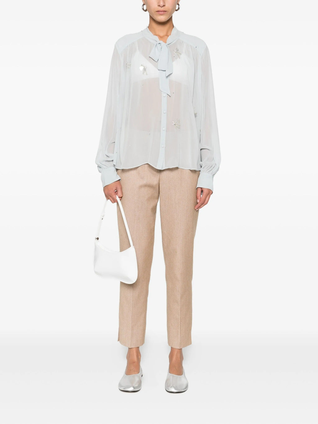 "carousel des sylphes" embroidery bow-tie shirt