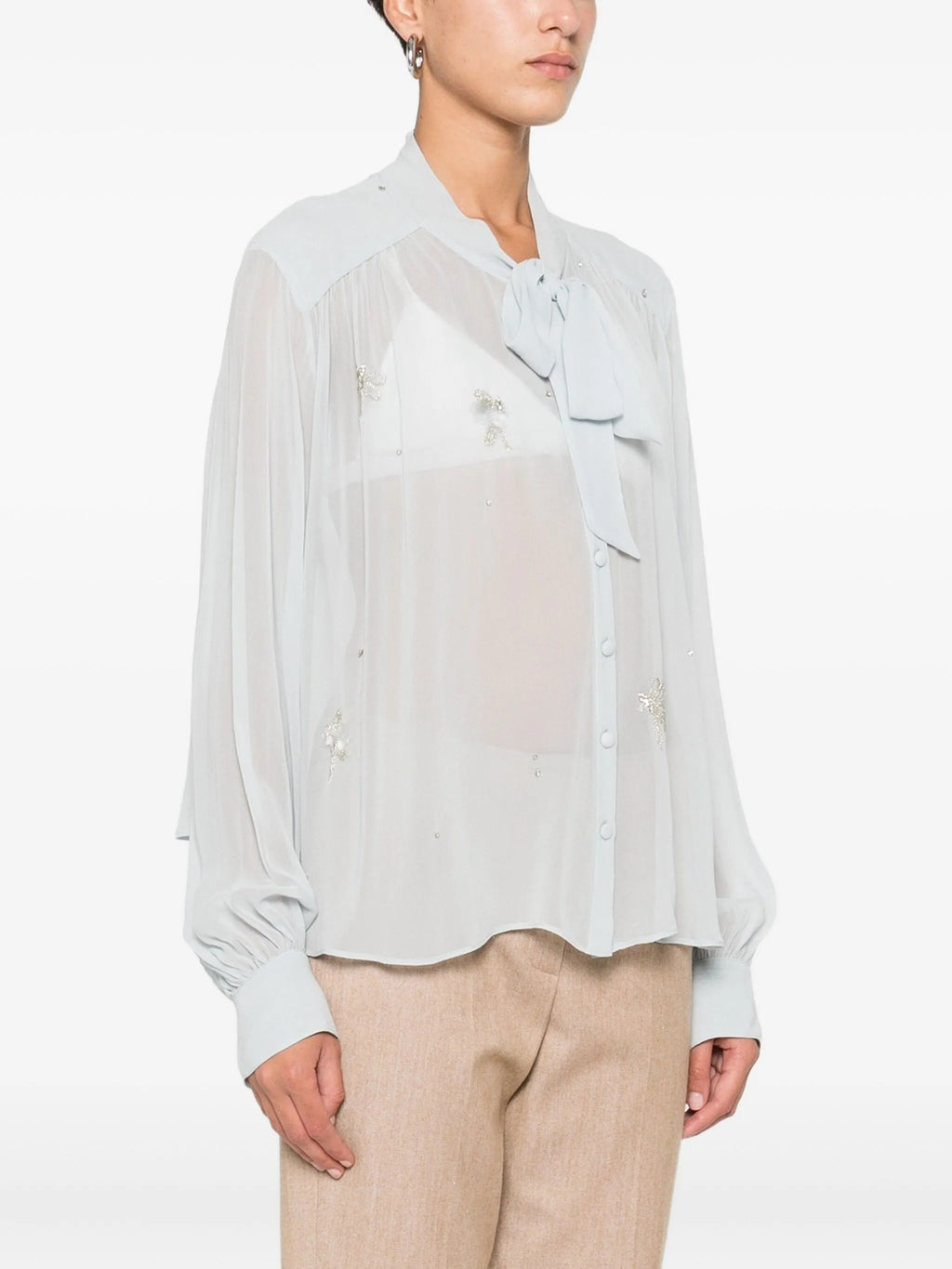 "carousel des sylphes" embroidery bow-tie shirt