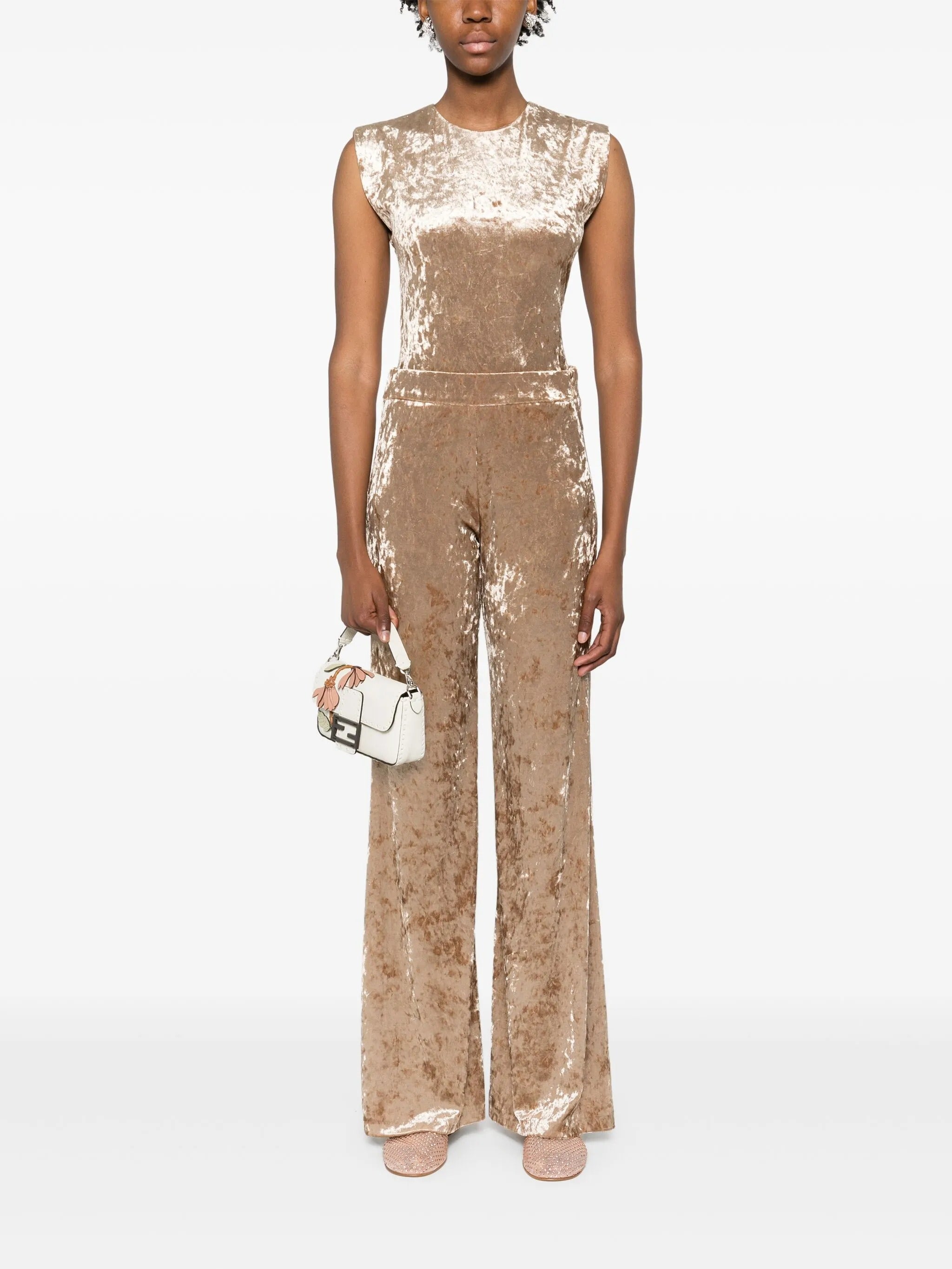 iridescent stretch velvet high waist pants