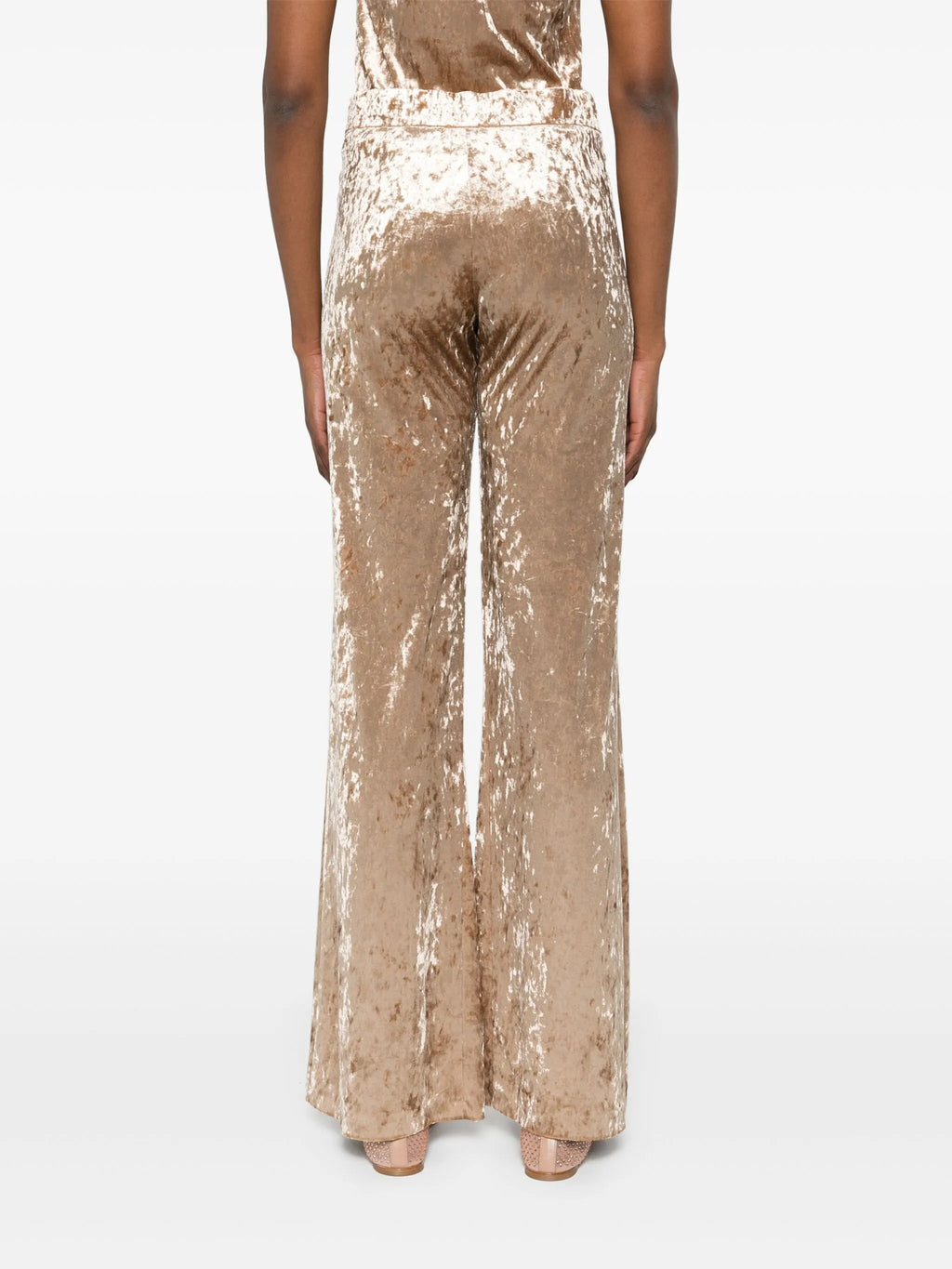 iridescent stretch velvet high waist pants