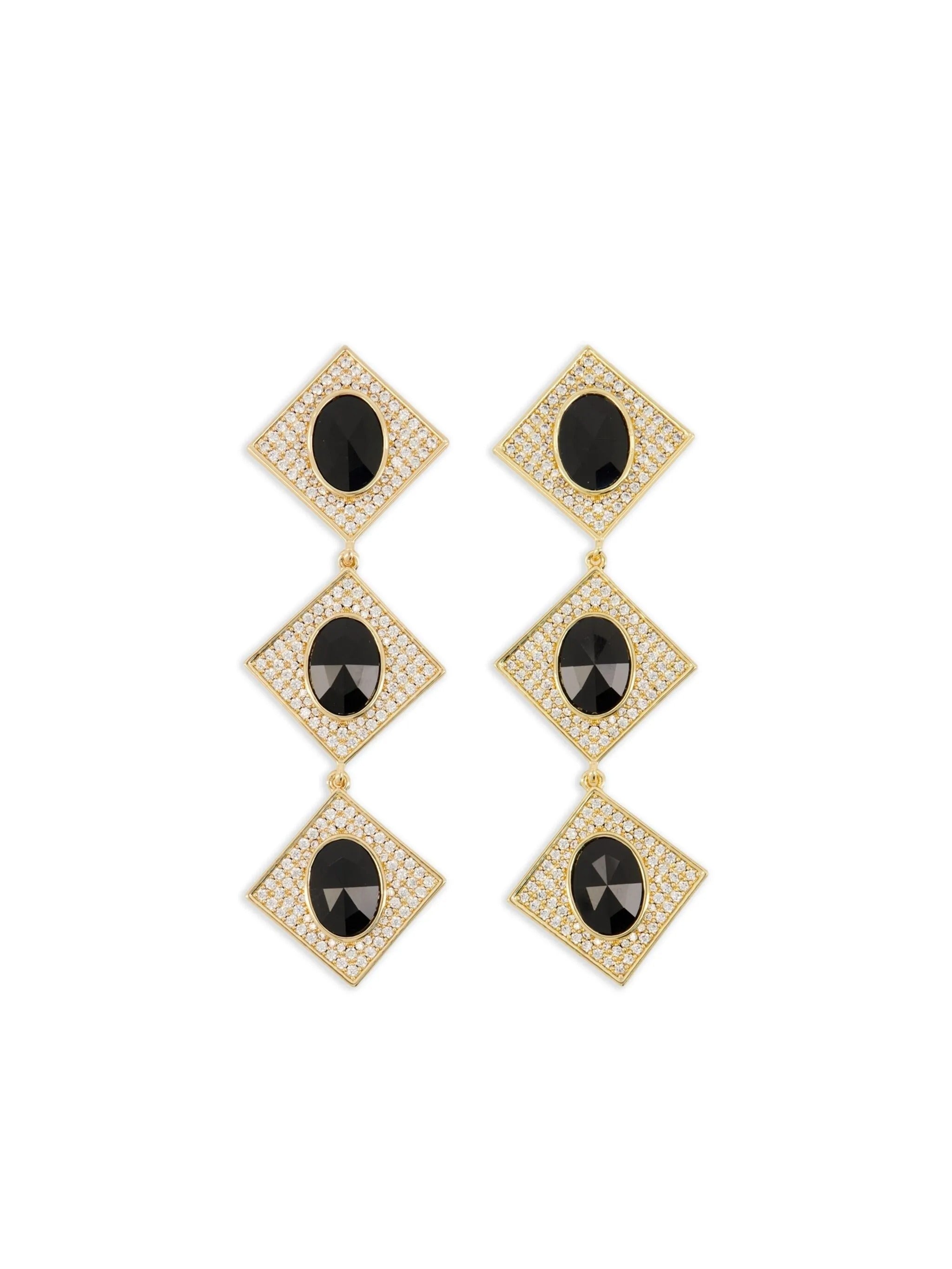 GOLD CRYSTAL BLACK TIERED EARRINGS