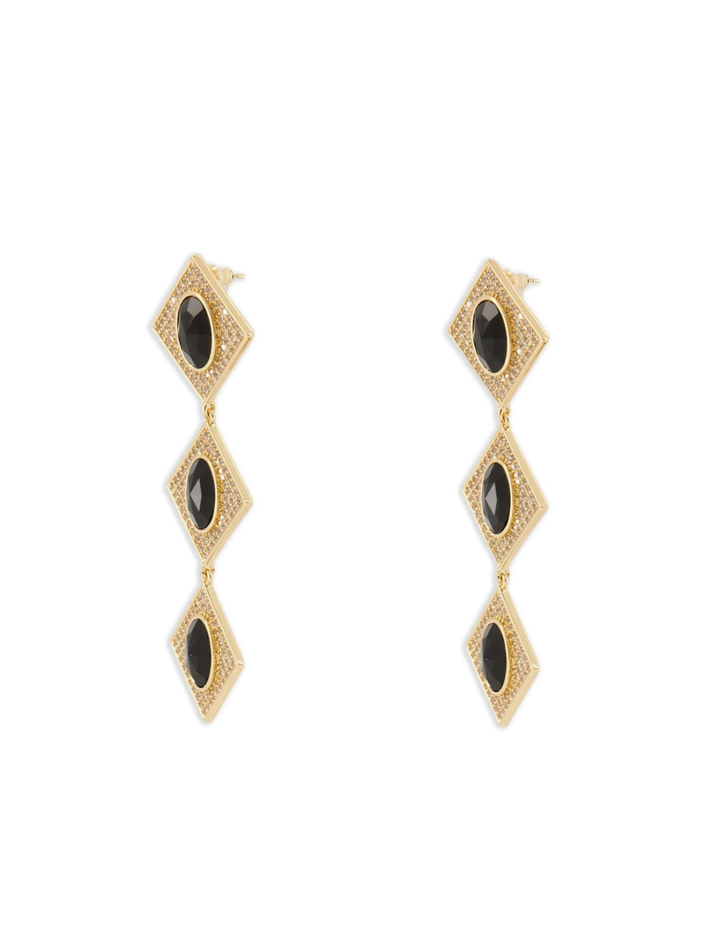 GOLD CRYSTAL BLACK TIERED EARRINGS