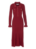 BURGUNDY RIBBED KNIT MIDI DRESS