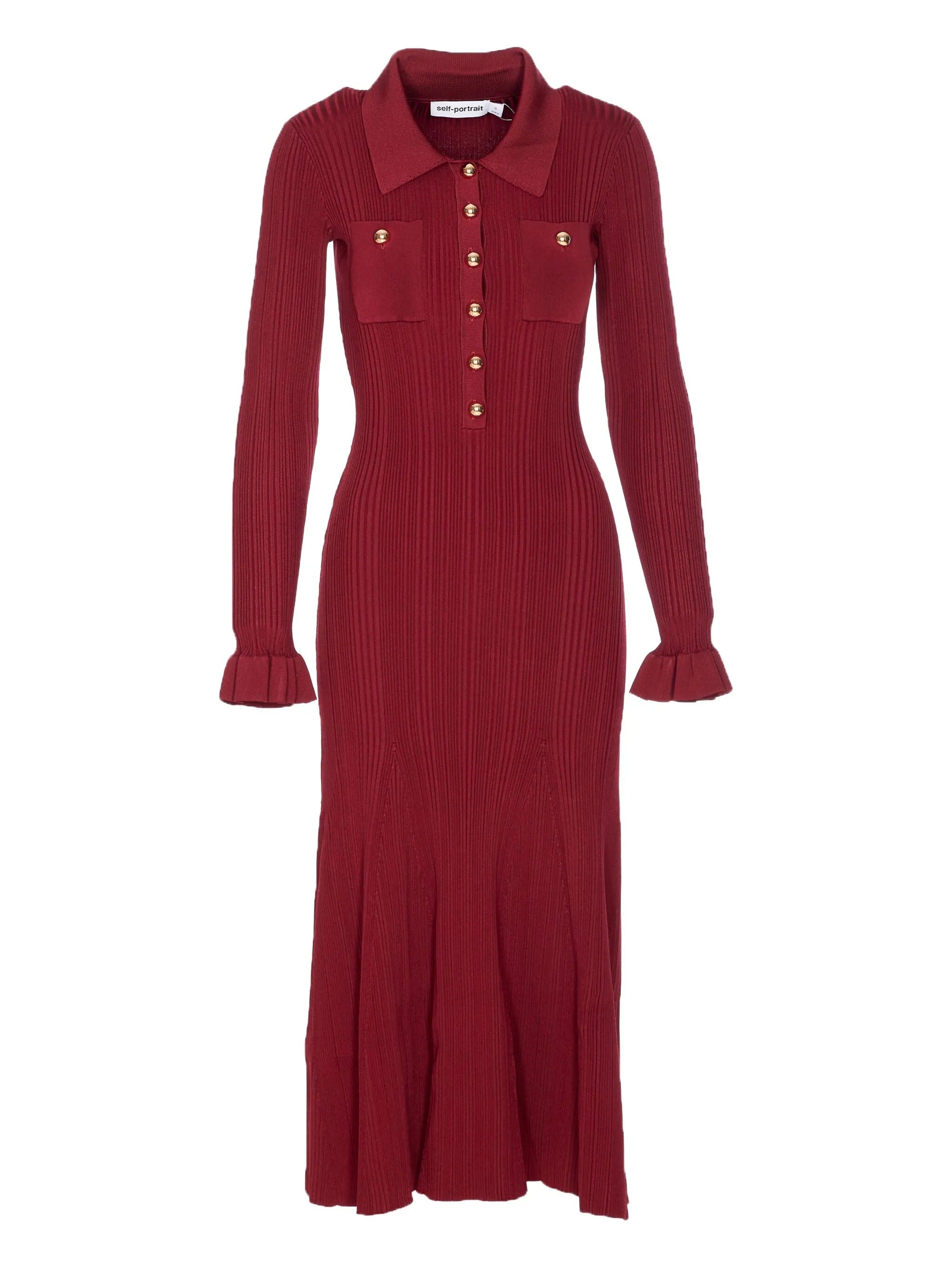 BURGUNDY RIBBED KNIT MIDI DRESS