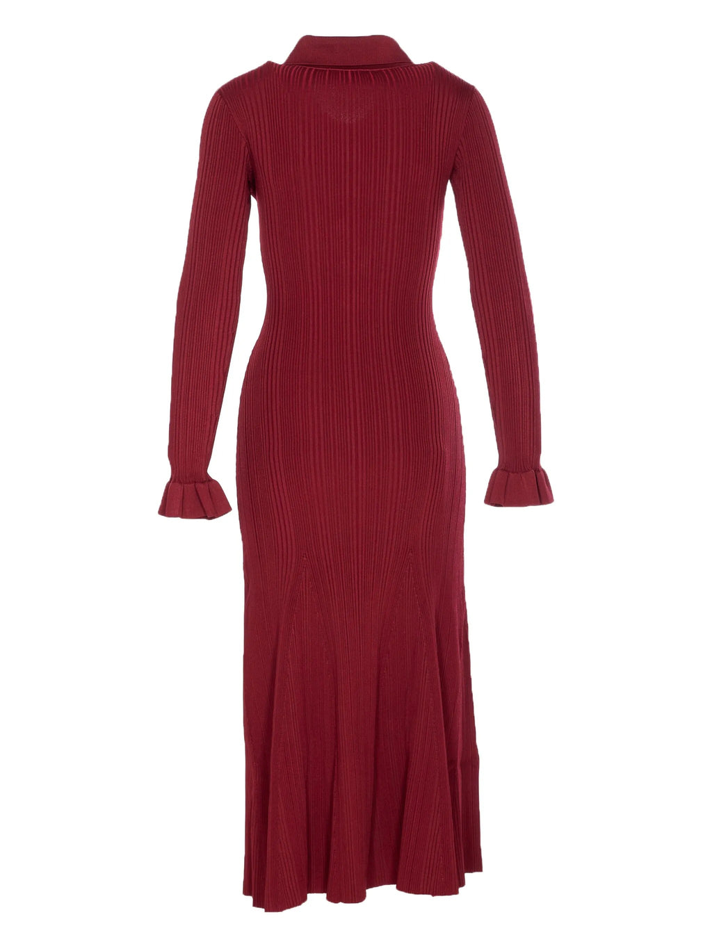 BURGUNDY RIBBED KNIT MIDI DRESS