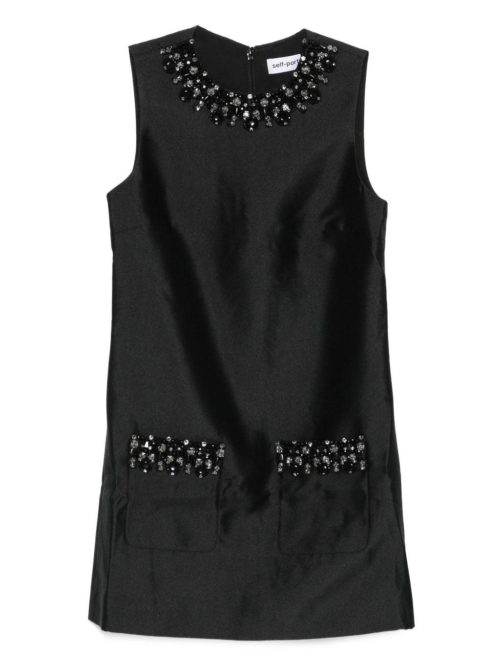 BLACK TAFFETA EMBELLISHED TRIM MINI DRESS