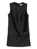 BLACK TAFFETA EMBELLISHED TRIM MINI DRESS