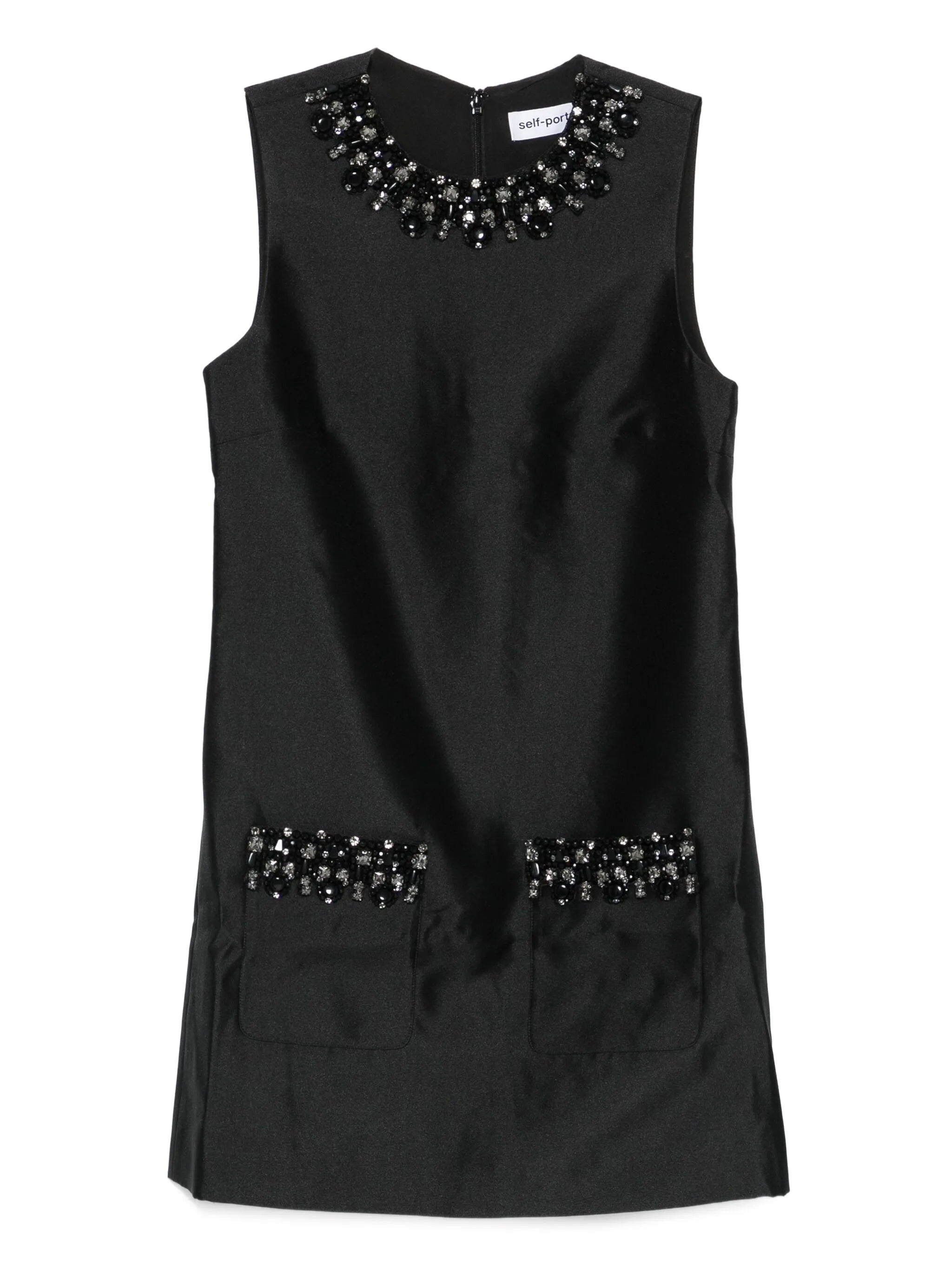 BLACK TAFFETA EMBELLISHED TRIM MINI DRESS