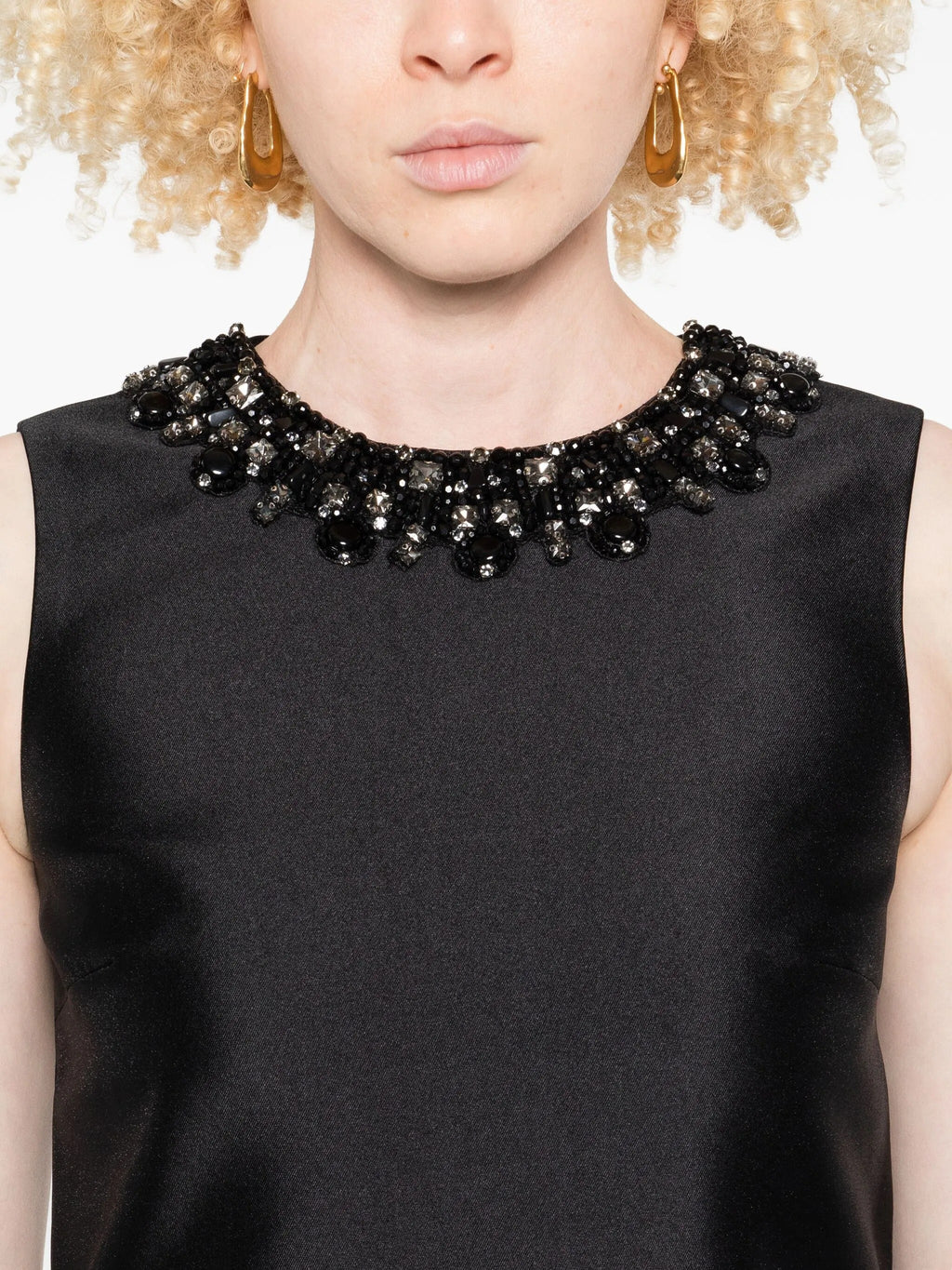 BLACK TAFFETA EMBELLISHED TRIM MINI DRESS