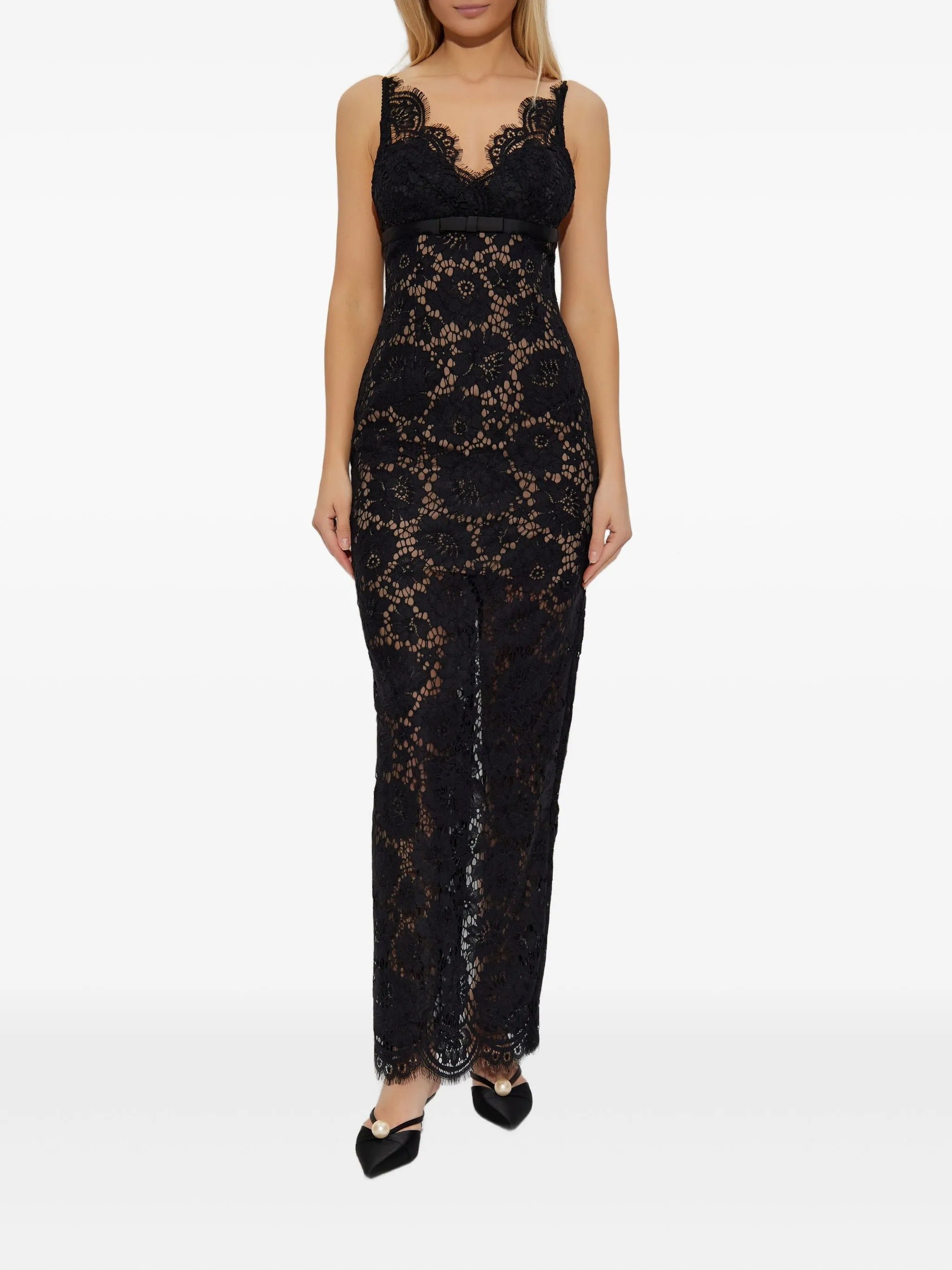 BLACK FLORAL LACE MAXI DRESS